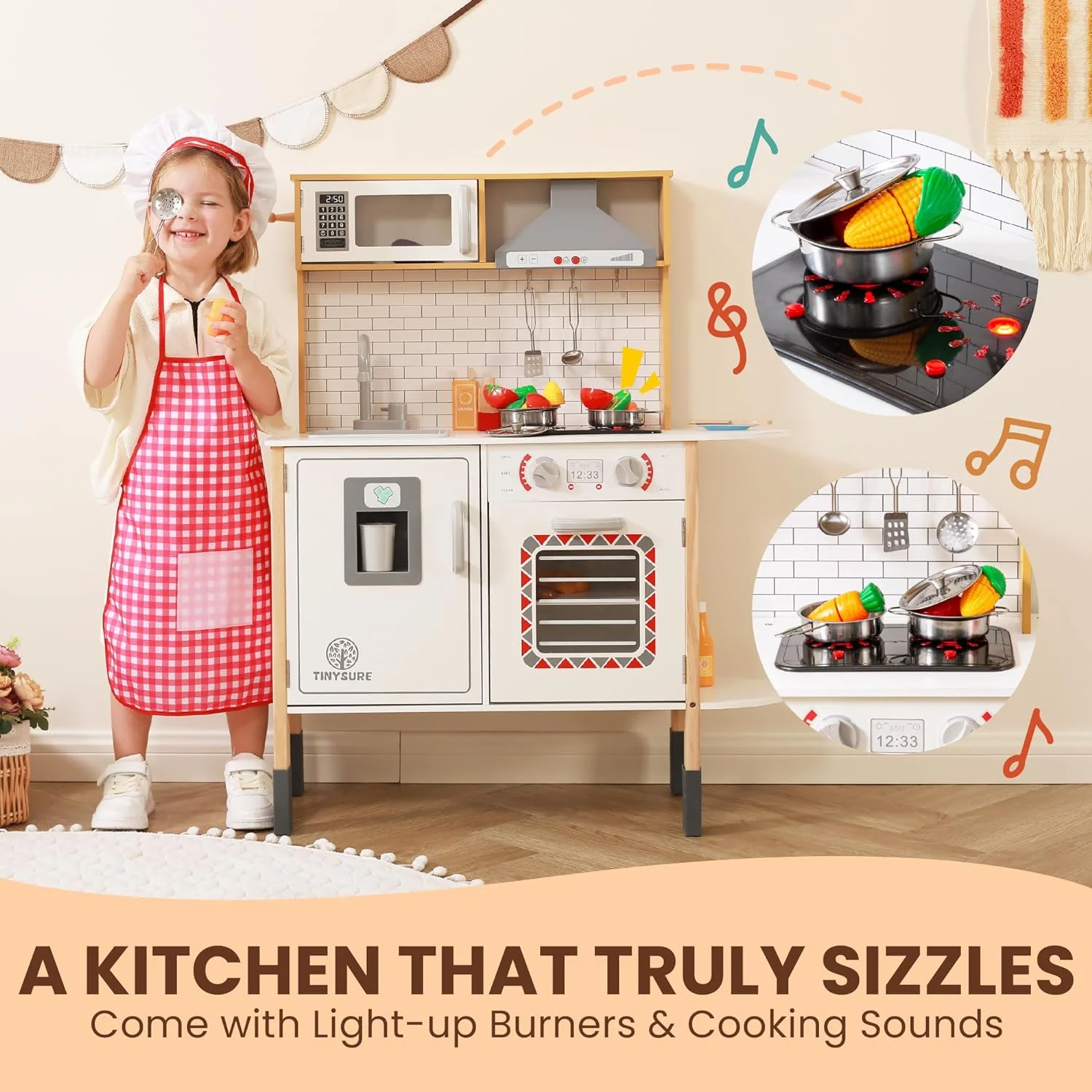 Play Kitchen for Kids – Toy Kitchen Set for Toddlers with Realistic Lights and Sounds, Kids Kitchen Playset with Abundant Toy Food Set