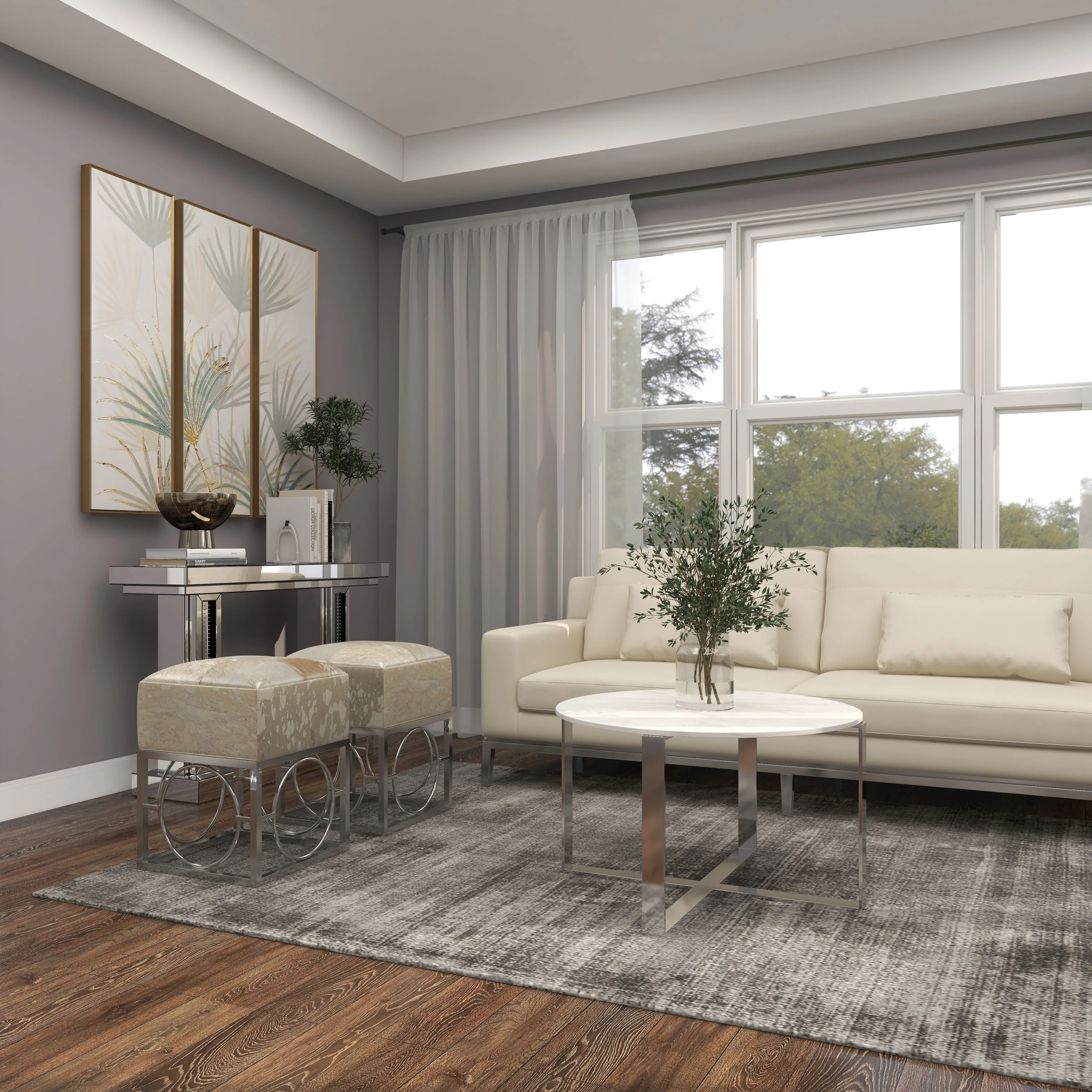DecMode 31" x 18" White Ceramic Coffee Table with Marble Top, 1-Piece