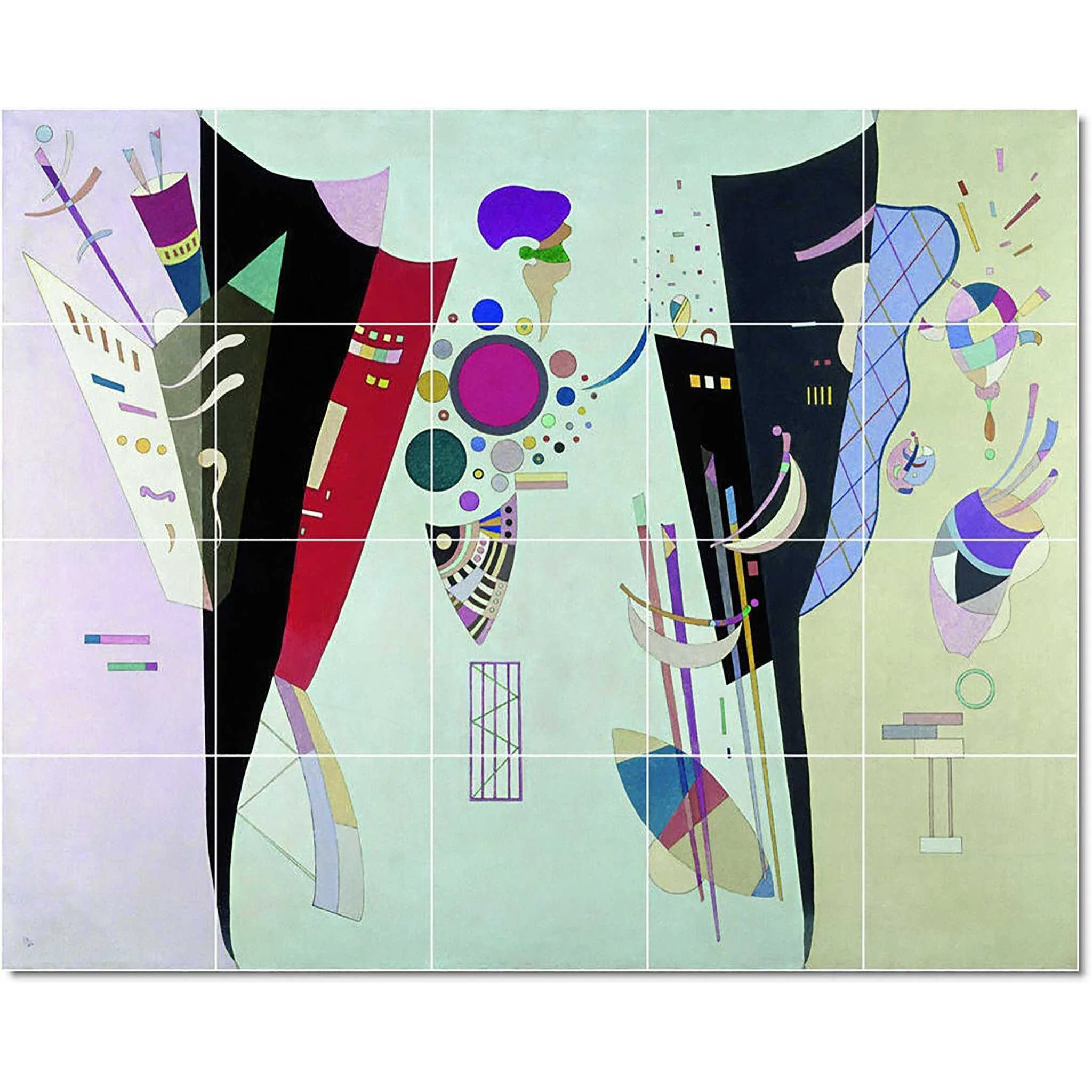 Ceramic Tile Mural-Wassily Kandinsky Abstract Tile Mural Modern House Construction. 21.25″ w x 17″ h using (20) 4.25 x 4.25 ceramic tiles