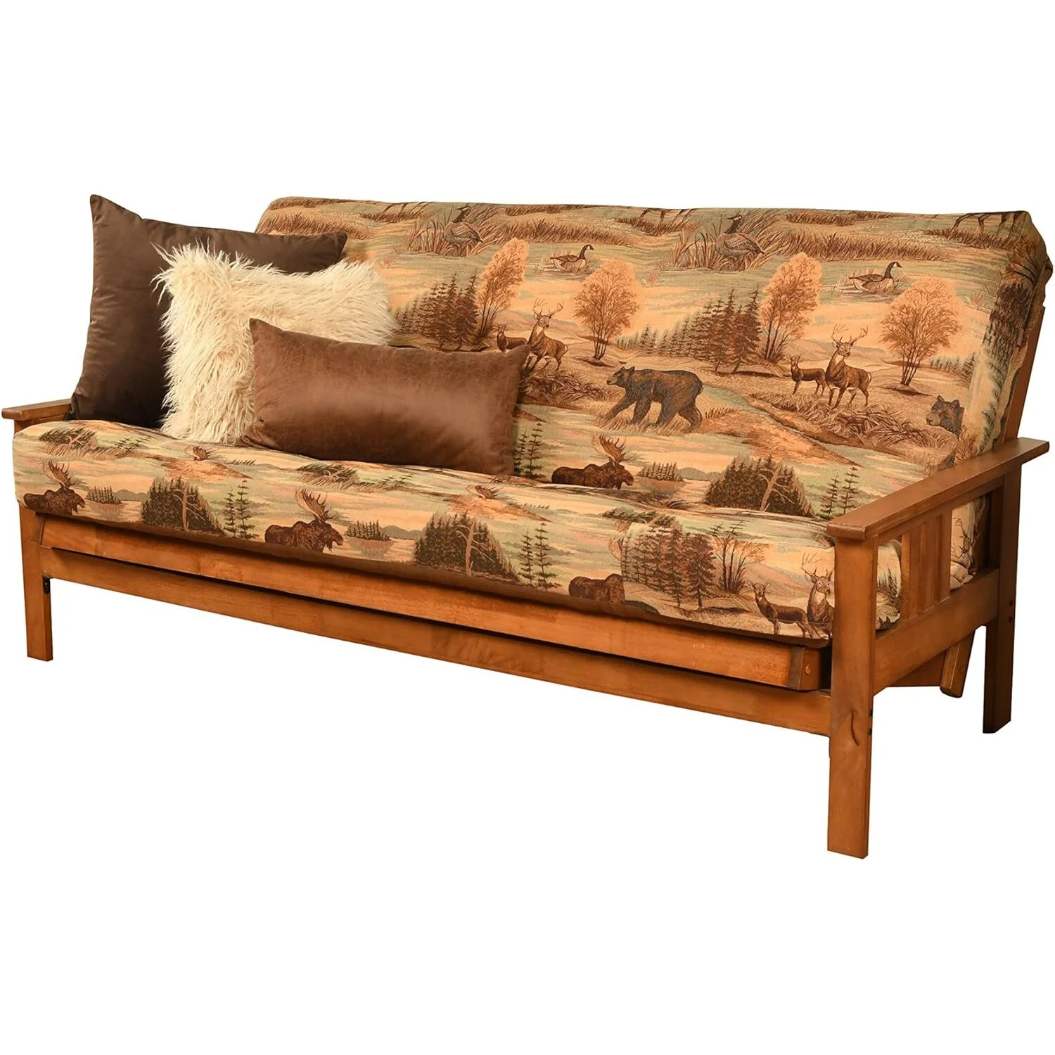 Homestock African Artifacts Full Size Futon Frame Set with Mattress, Easily Converts to Bed, Versatile Design Futon Frame for All Spaces, 33"H x 79"L x 37"D-Color:Linen Charcoal,Size:Barbados
