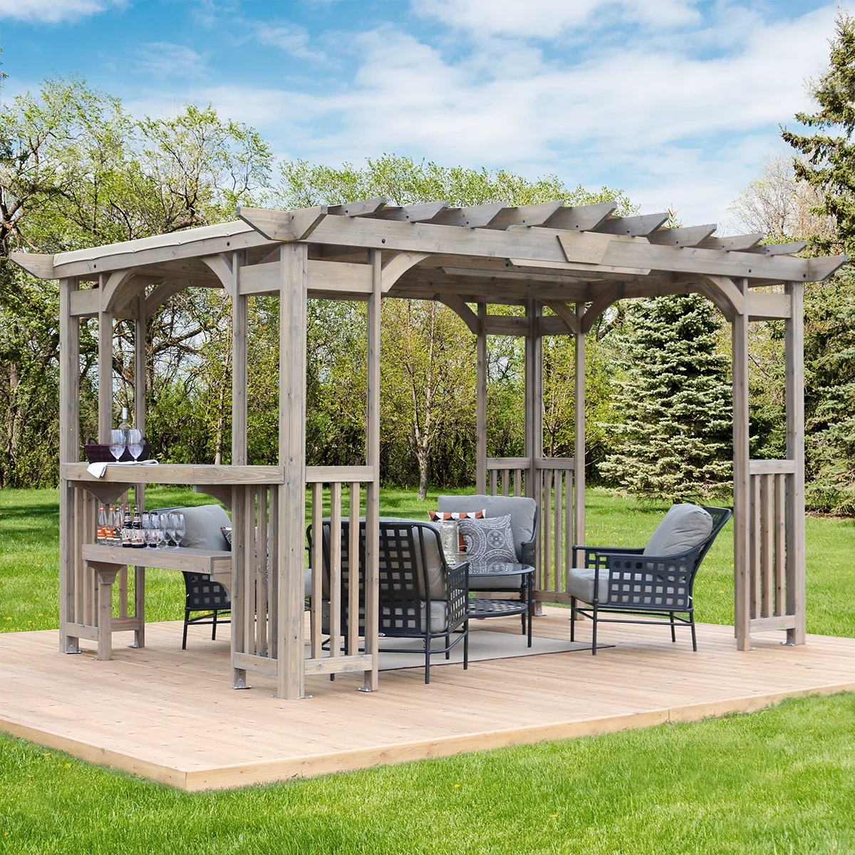 Yardistry 10 ft. x 14 ft. Madison Pergola with Bar and Sunshade
