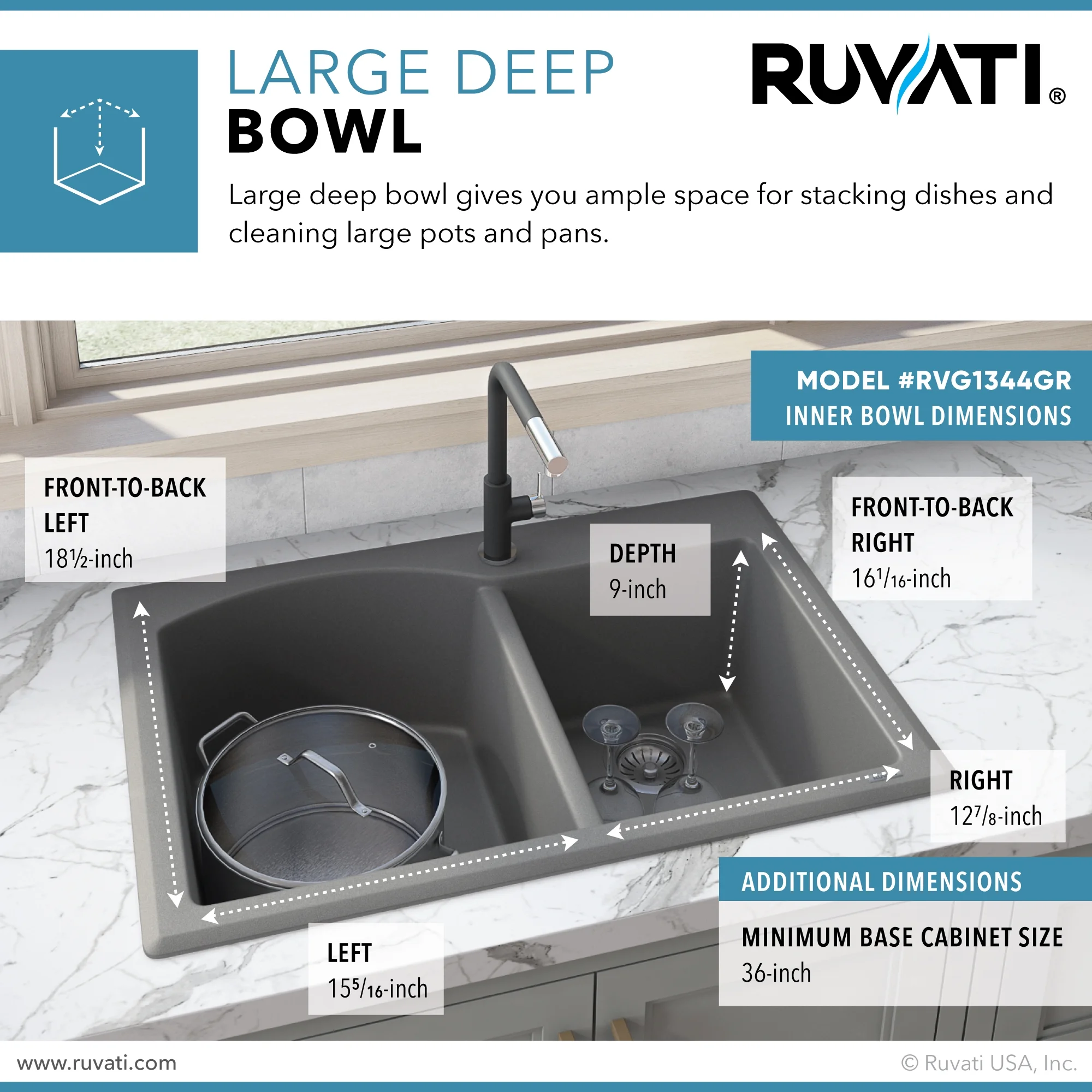 Ruvati RVG1344BK 33 x 22 inch epiGranite Kitchen Sink - Midnight Black