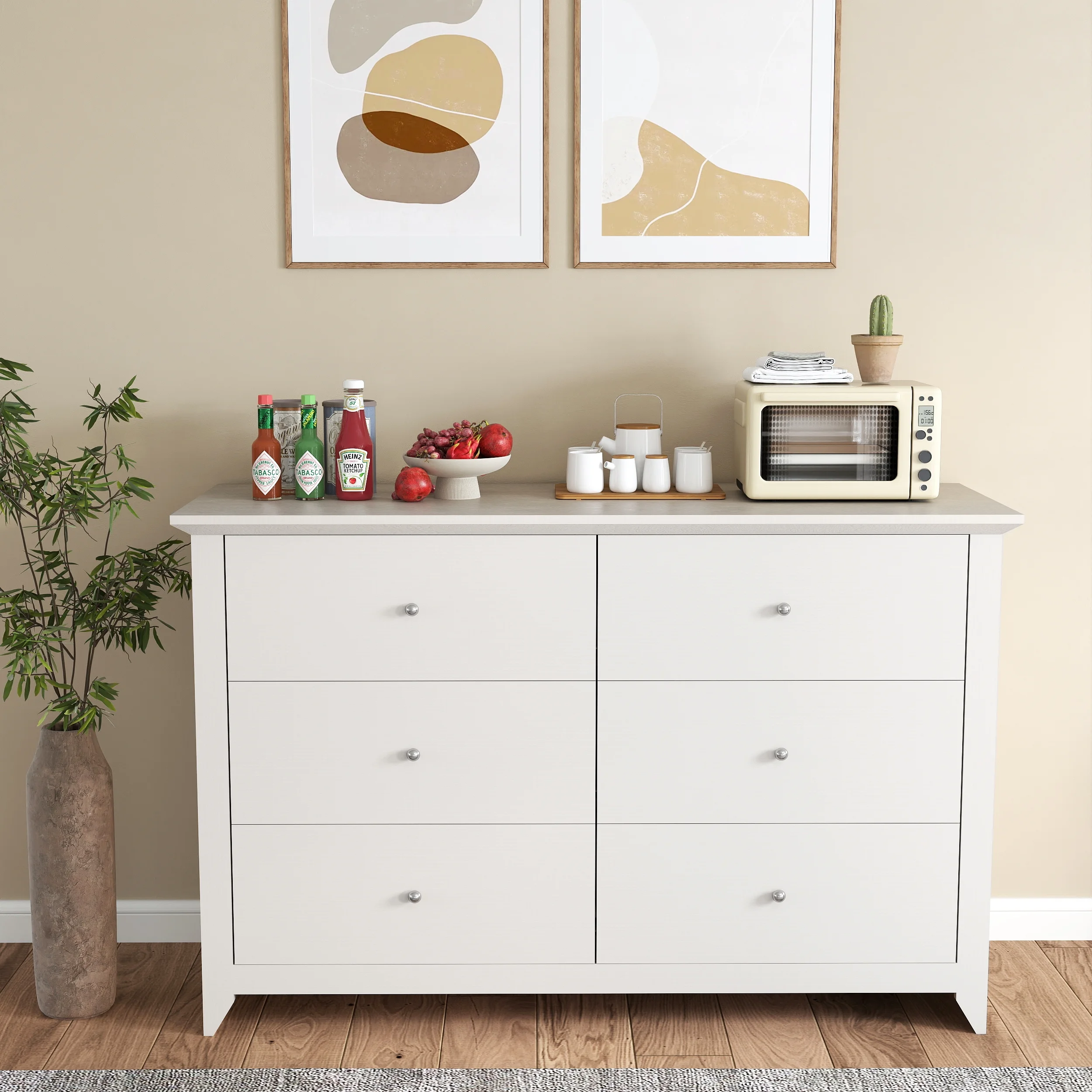 TrumanPick Black Dresser for Bedroom 6 Drawer Double Dresser Wood Wide Chest of Drawers for Living Room Hallway 47"L x 17"W x 33"H