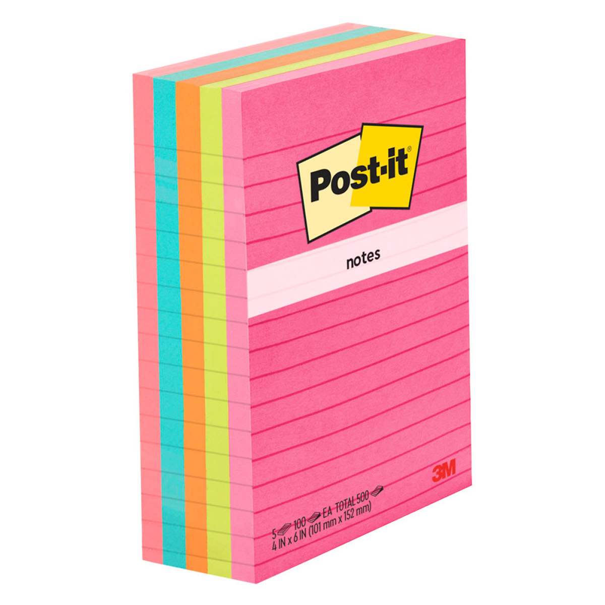 Post-it Notes, 4 in. x 6 in. Assorted Colors, 100 Sheets, 5-pack