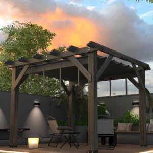 Garvee 10 x 10 feet Wood Pergola, Retractable Shade Canopy, Oak Color
