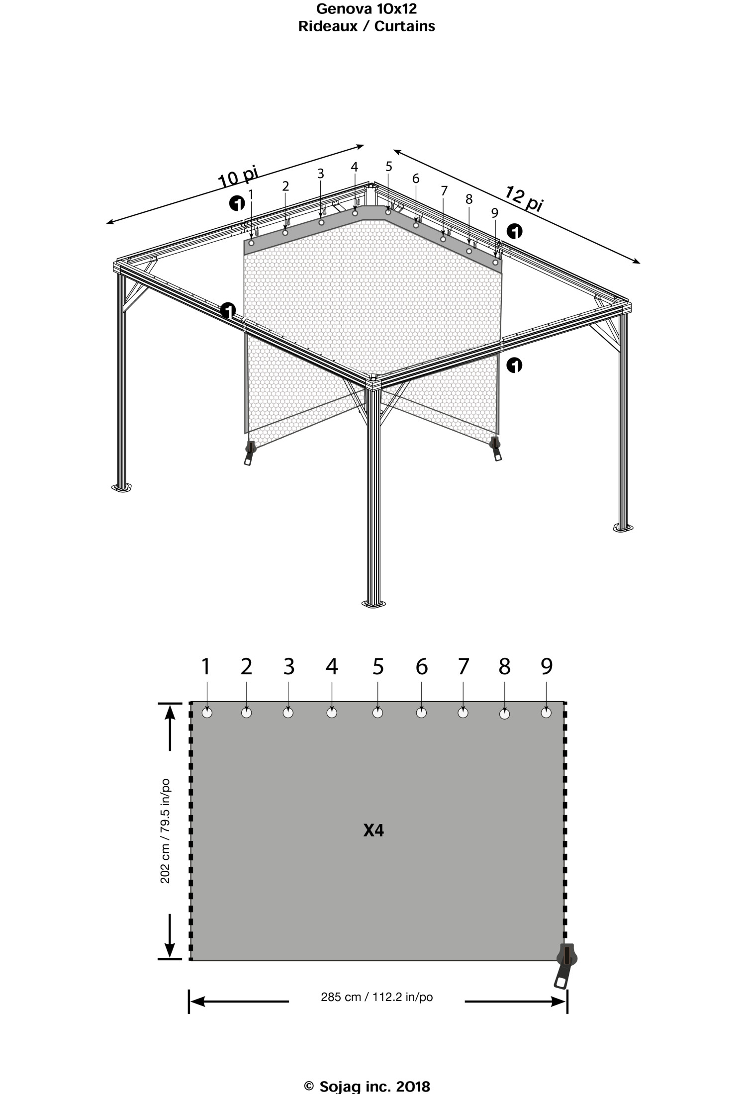 Sojag12' x 12' Brown Outdoor Canopy Sidewalls, Includes Hooks (1 Pack)