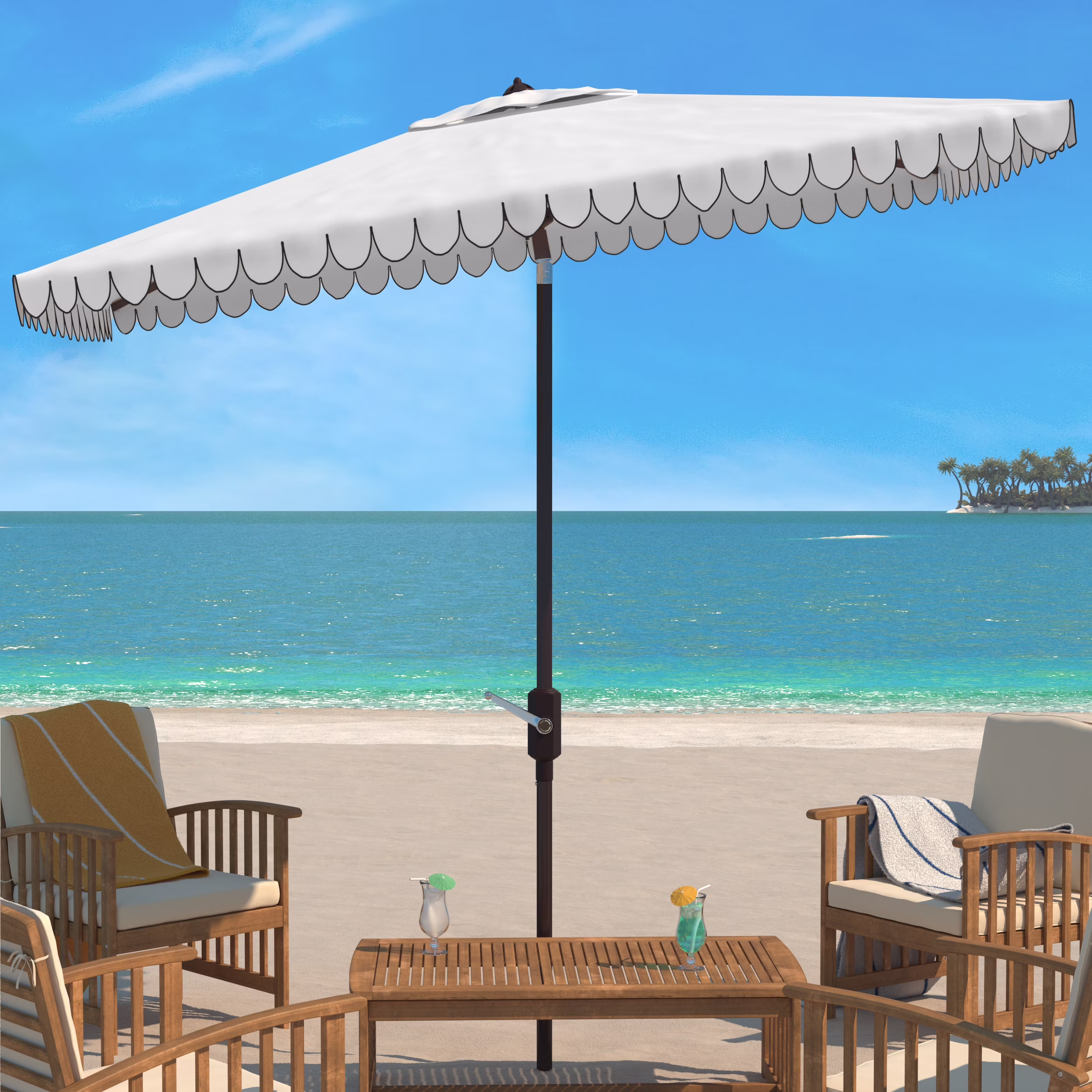 SAFAVIEH Outdoor Collection Venice 6.5 x 10-Foot Rectangle Umbrella Navy/White