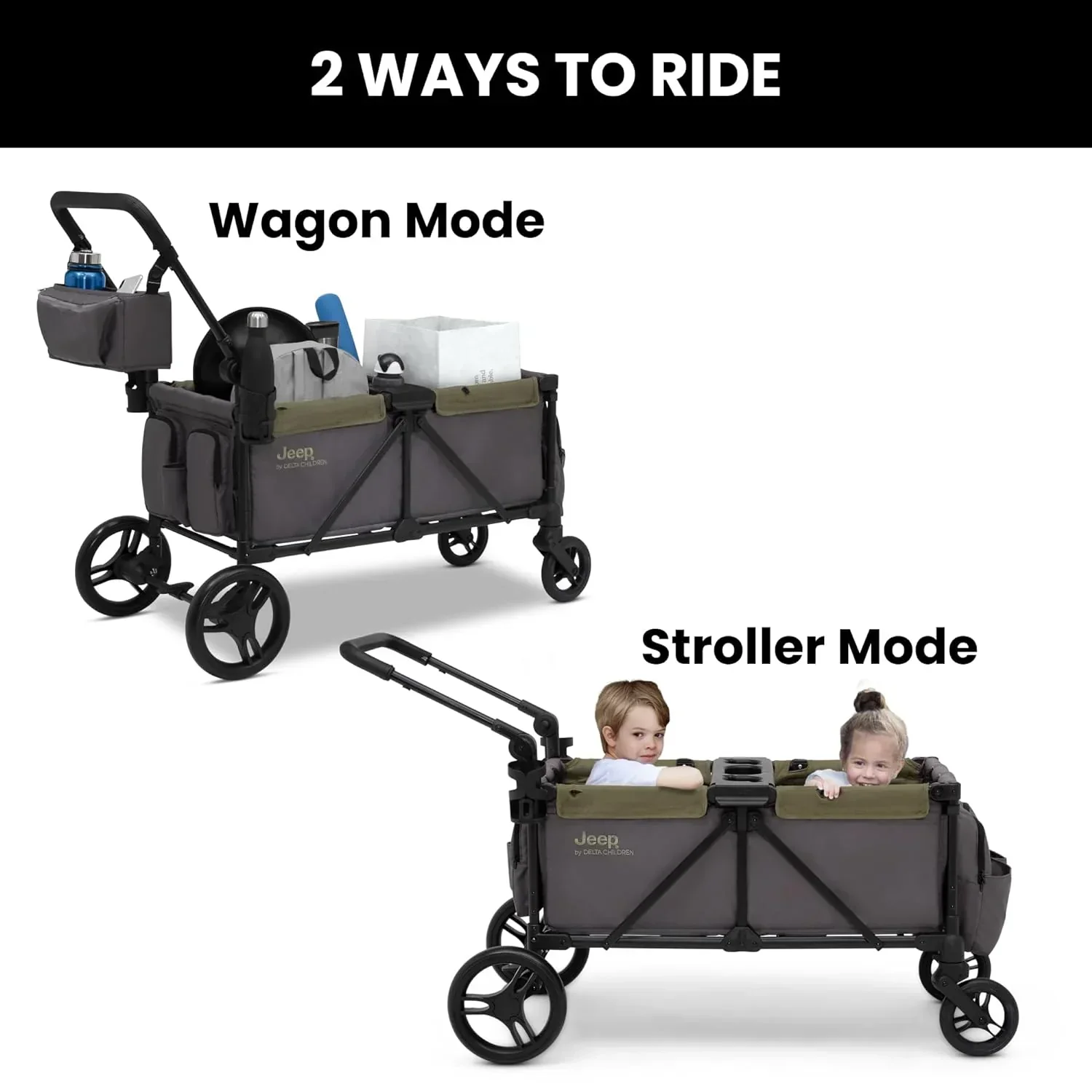 Jeep Sport All-Terrain Stroller Wagon by Delta Children Includes Canopy Parent Organizer