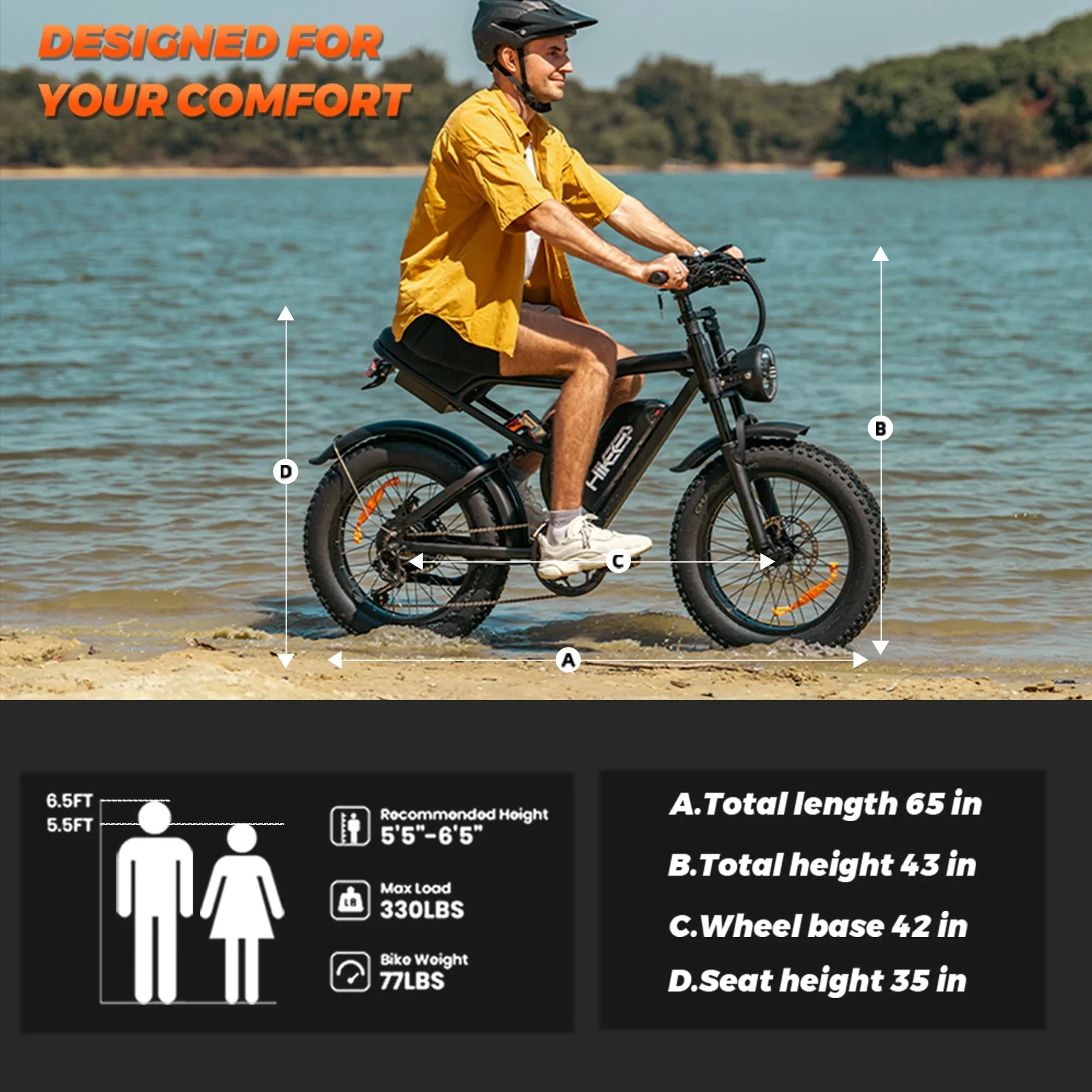 HiKeep Adult Fat Tire Electric Bike, 20 inch, 1500W Peak, 48V 15Ah, Black - K6-L-1.0