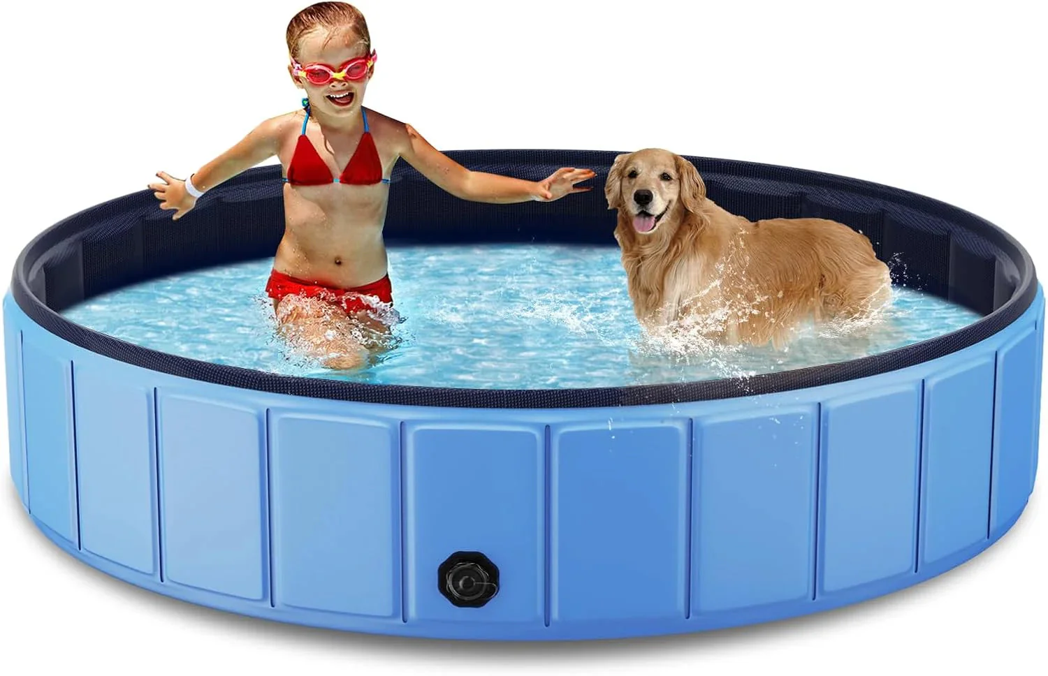 Foldable Dog Swimming Pool, 120″x20″ Oversize Collapsable Hard Plastic Potable Bathing Tub for Pet Dog Kiddie Pool Indoor and Outdoor Leakproof PVC Play Pool for Large Dogs Pets Puppy Kids Blue