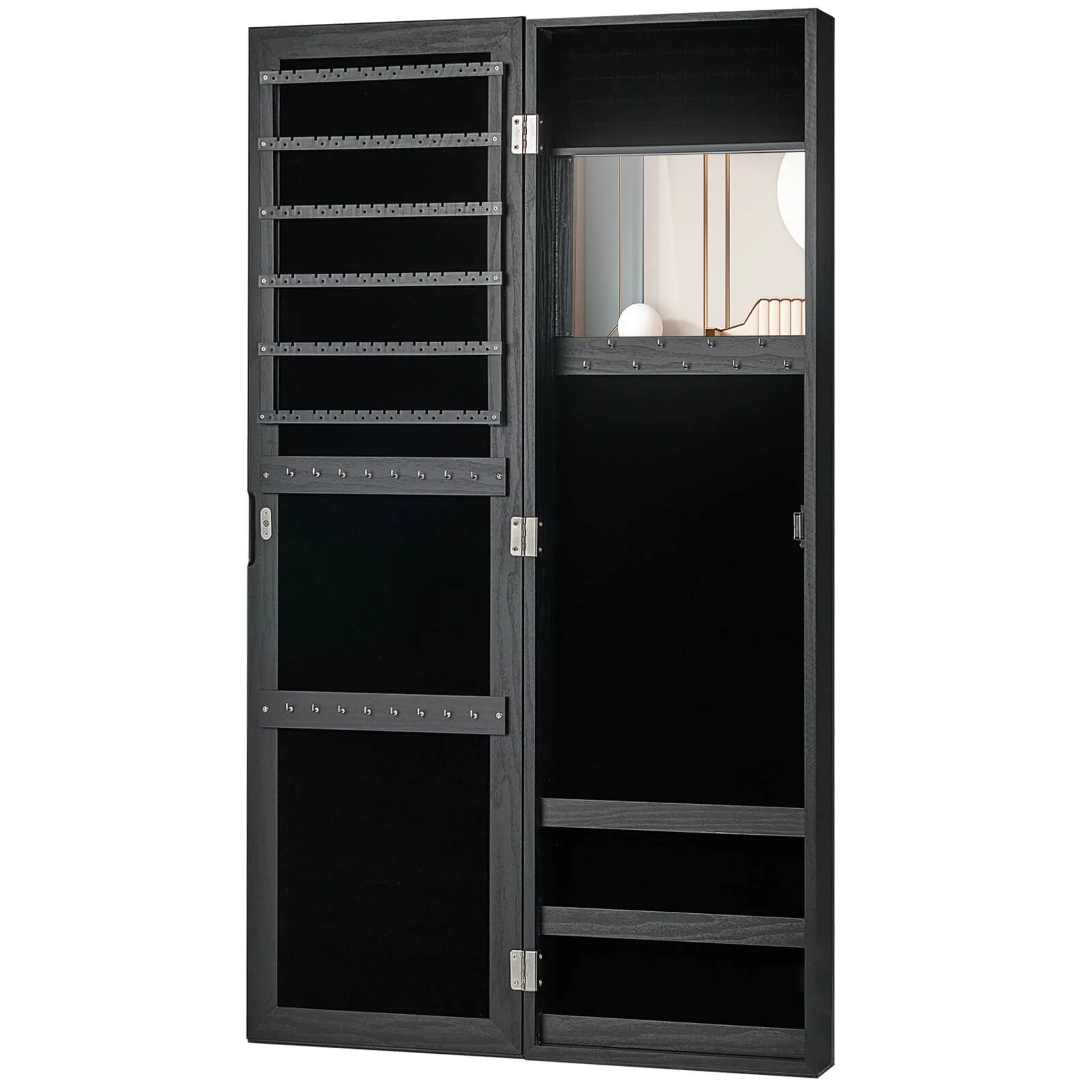 Costway Wall Door Mounted Mirrored Jewelry Cabinet Storage Organizer-Black
