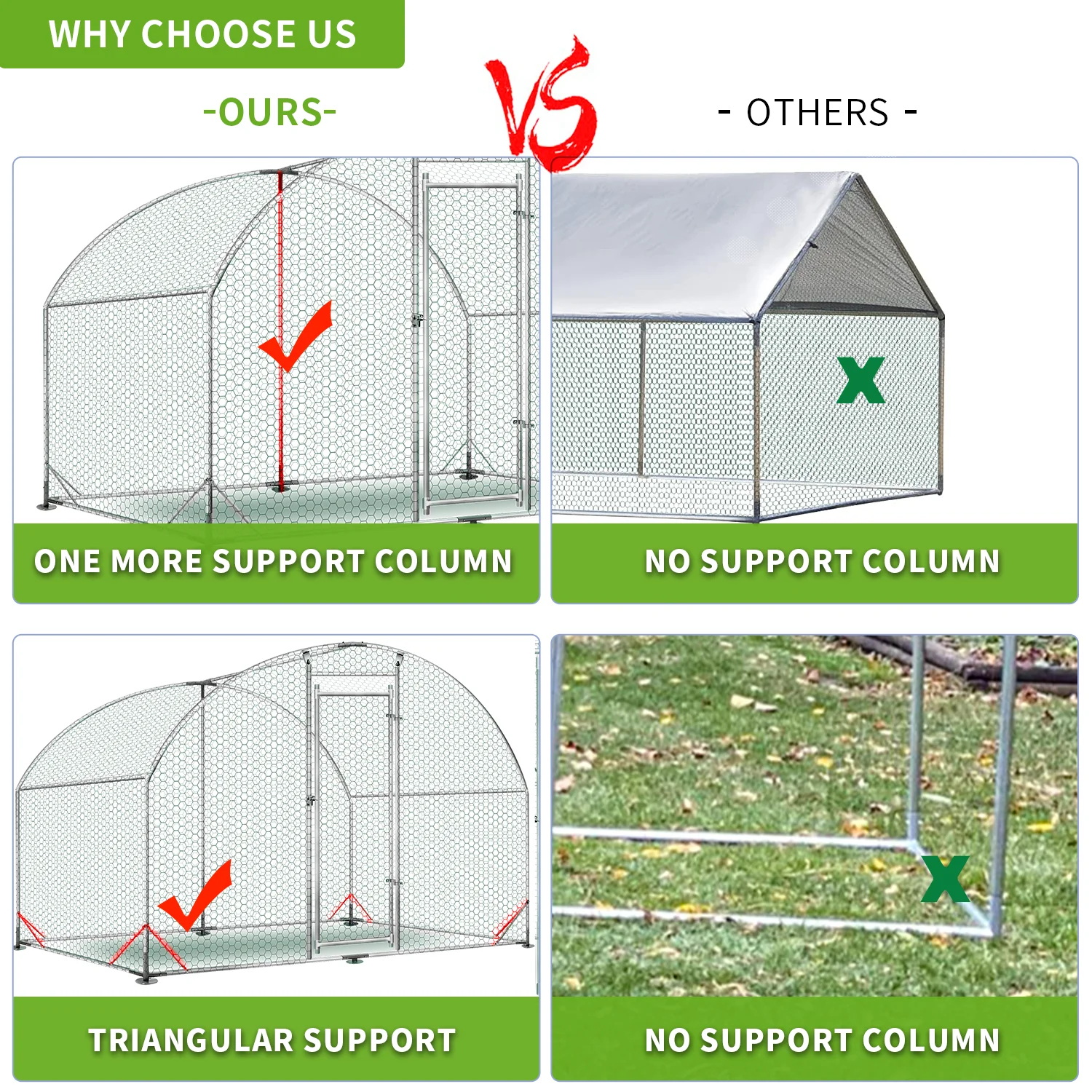 Large Metal Chicken Coops, Outdoor Duck Walk-in Run Poultry Cage, Hen House Yard Habitat Cage with Waterproof Cover Spire Shaped Coop, 9.8' L x 6.6' W x 6.6' H