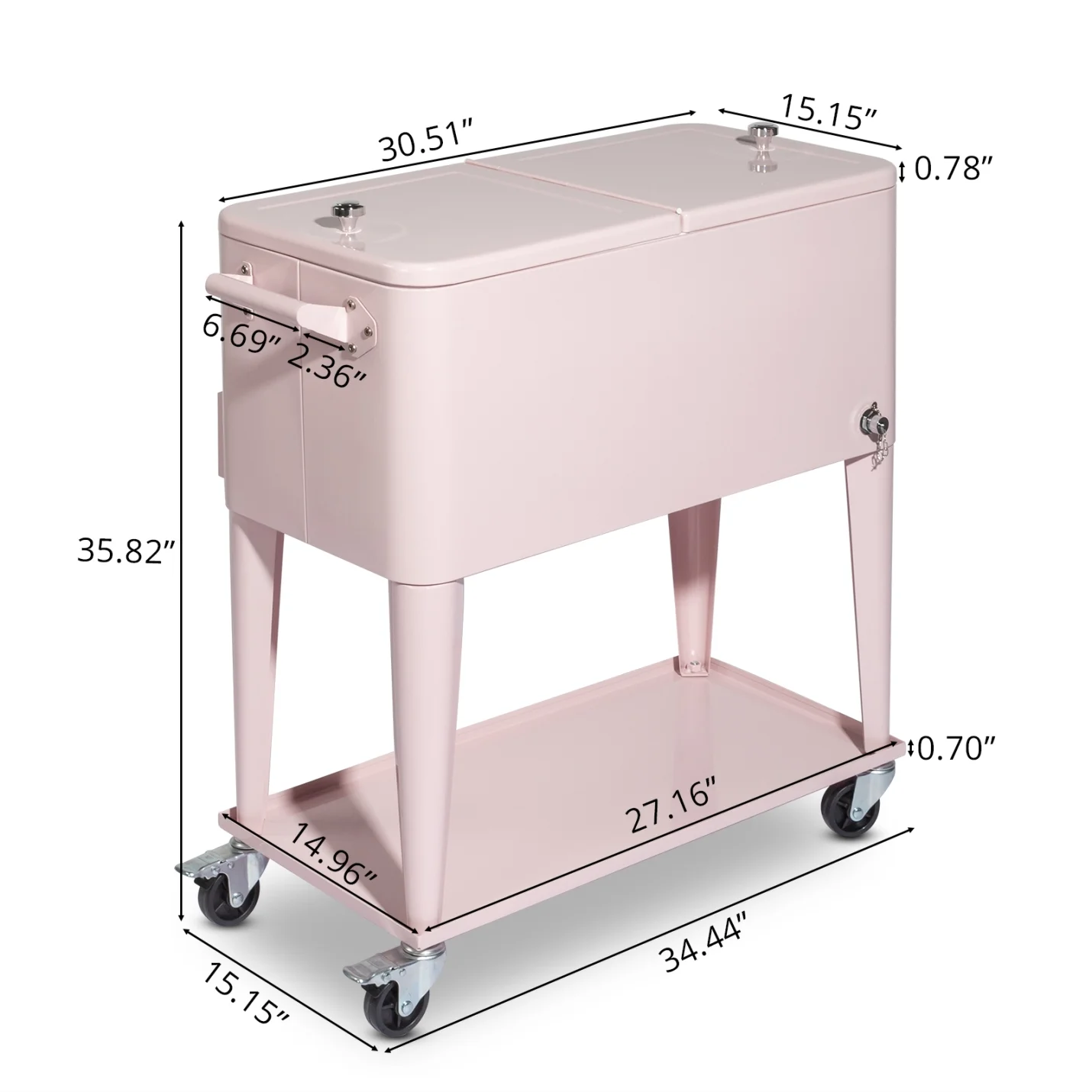 80Qt All-In-One Cooler Cart With Bottle Opener, Lower Storage Shelf and Cap Catcher, Outdoor Party Rolling Cooler With Lockable Wheels For Pool Side, Patio, Balcony, Mint(33.07 x 15.16 x 35.83)"