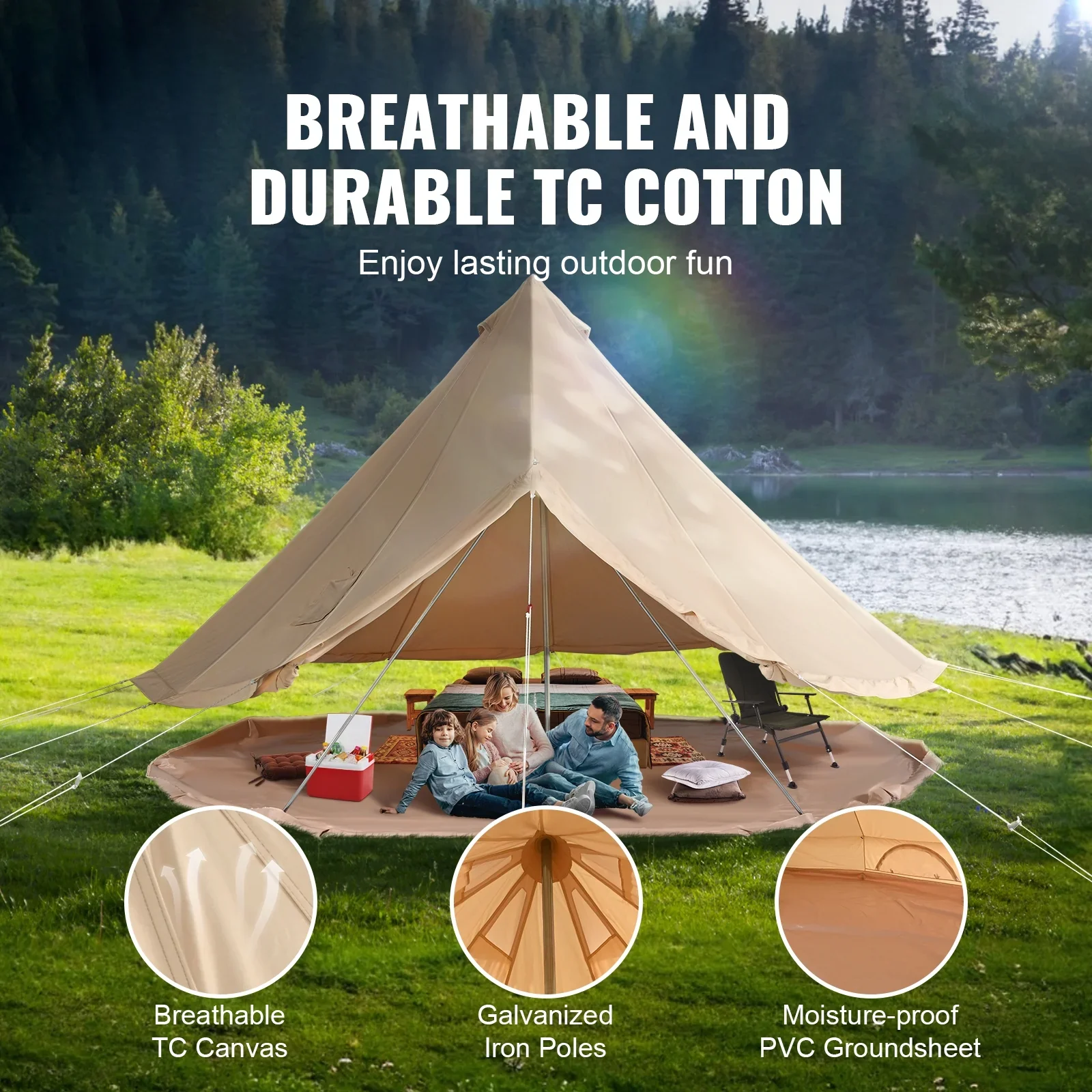 KFFKFF Canvas Bell Tent 6m/19.68ft 4-Season With Stove Jack – ZJTM1303