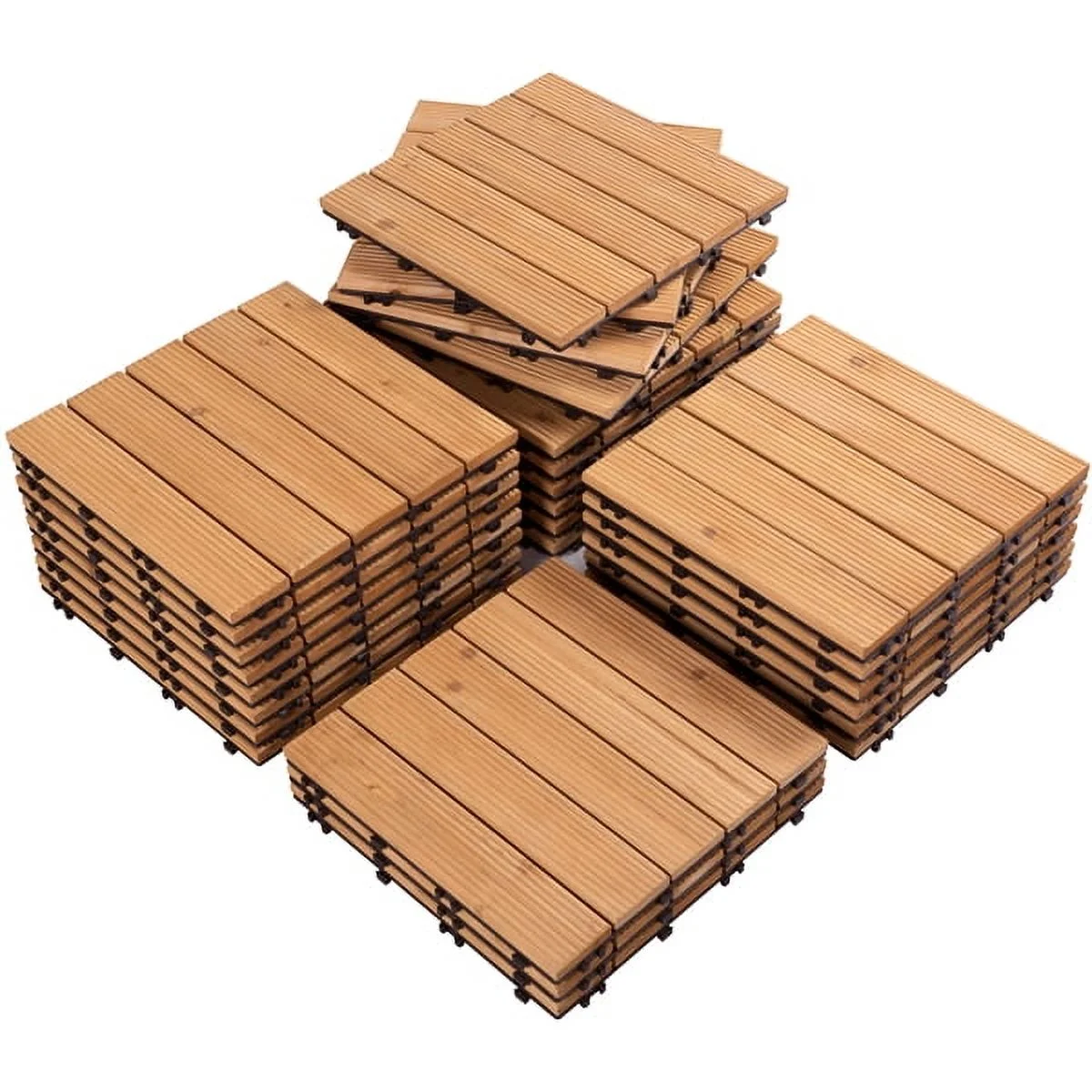 Renwick 12″ x 12″ Square Wooden Floor Tiles, 27 Pieces, Natural Wood