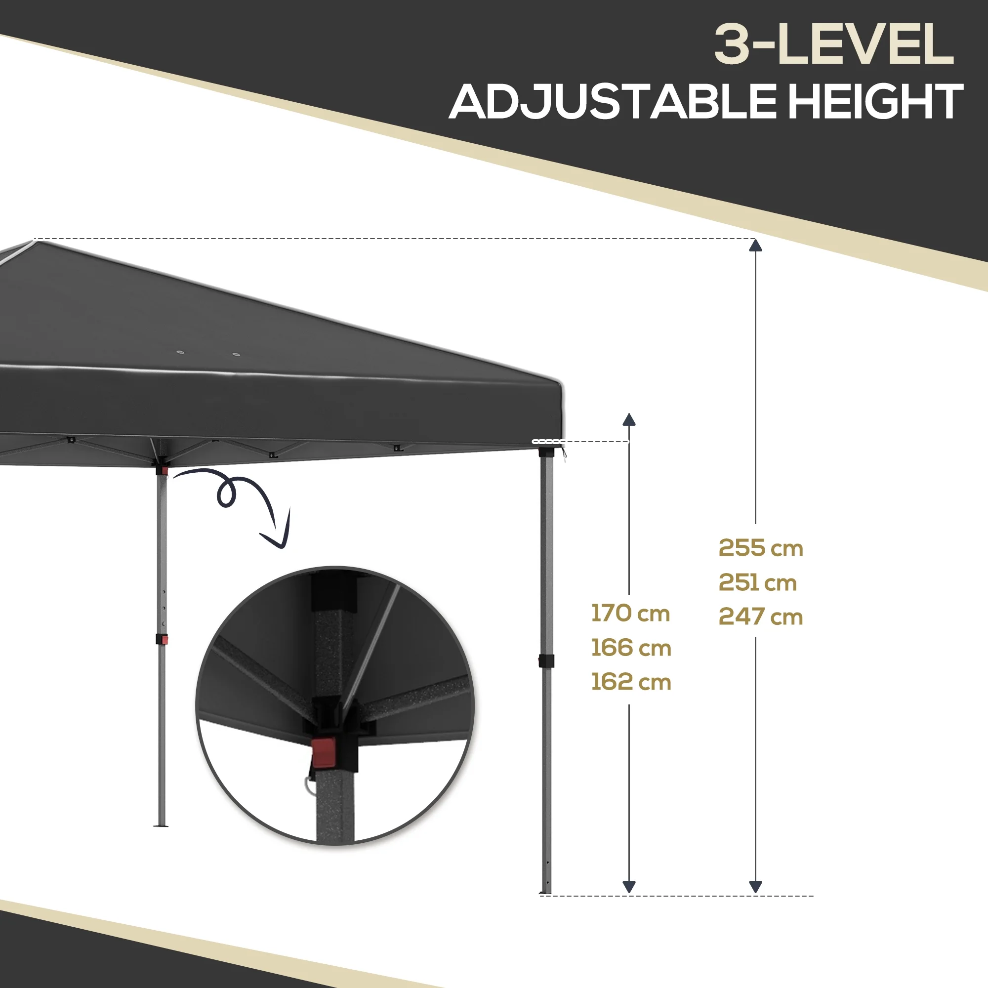 Outsunny 116.25 x 116.25 in Black Pop up Outdoor Canopies, Adjustable Height