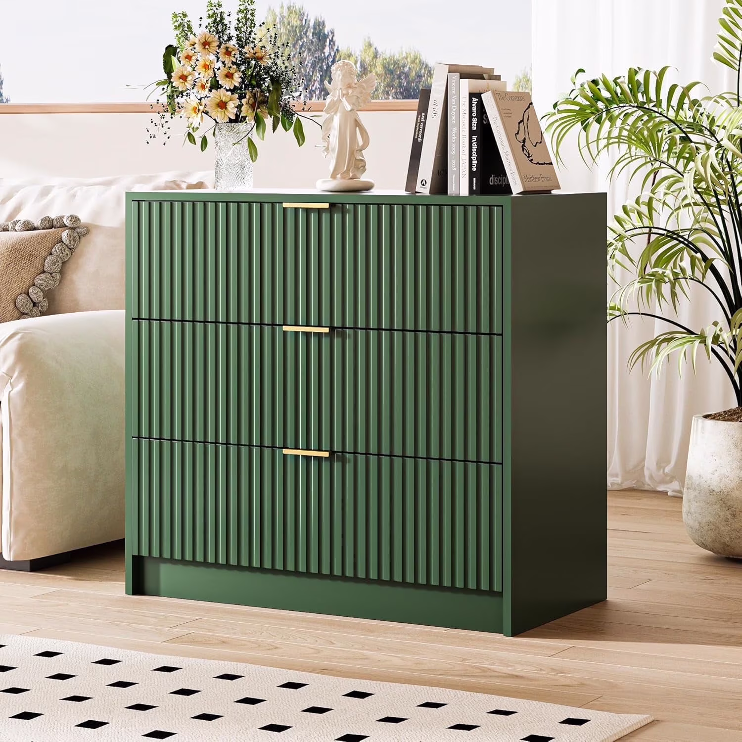 Furniway Black Dresser for Bedroom, 8 Drawer Double Dresser, Modern Chest of Drawers for Bedroom, Living Room, Entryway and Closet, 55" L x 15.7" D x 37.4" H