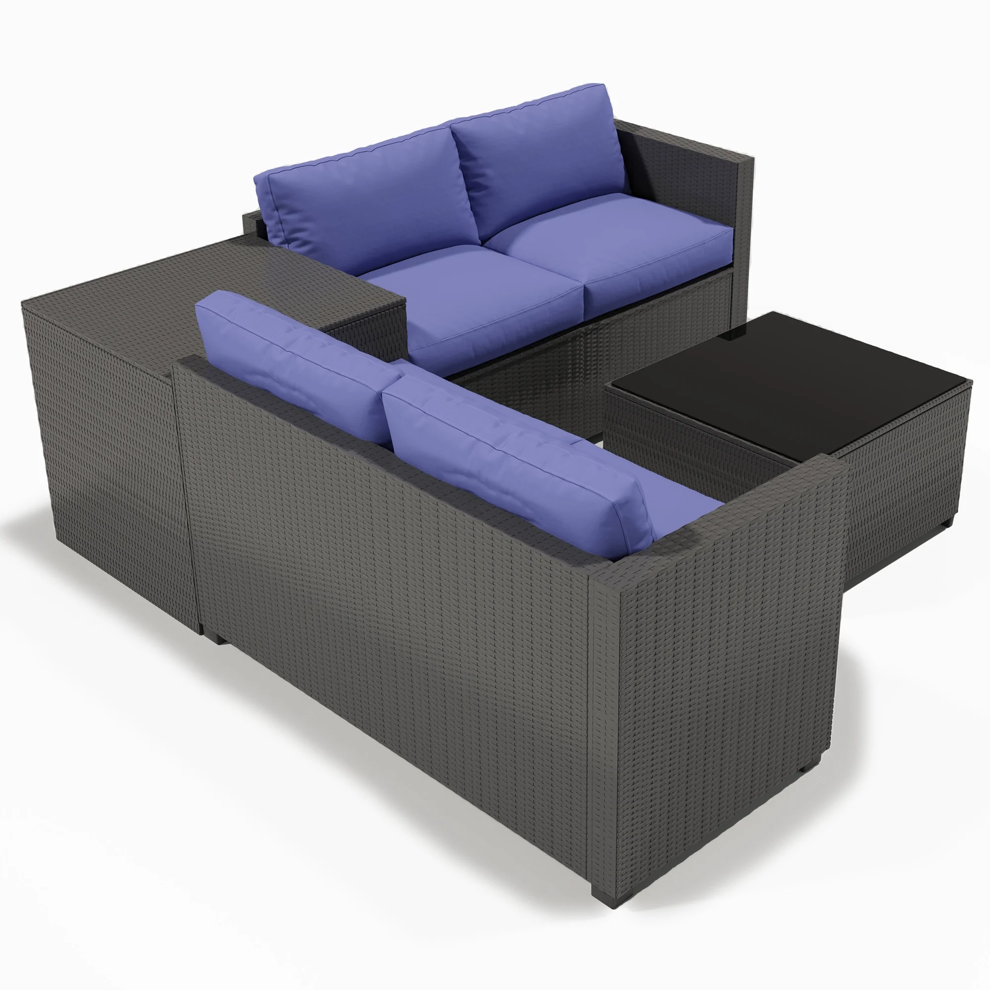 Ainfox 7 Pcs Outdoor Patio Furniture Sofa Set, Grey Rattan Grey Cushion