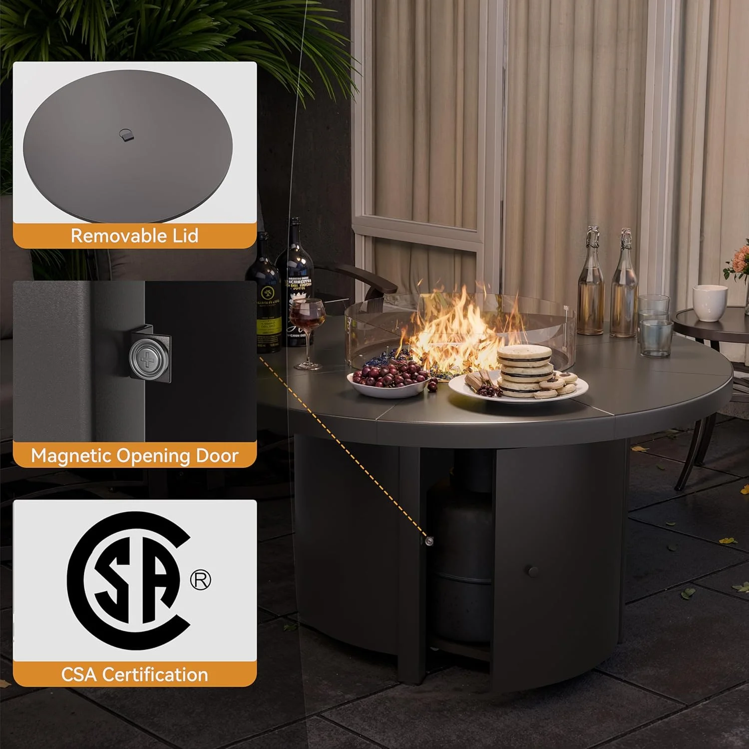 ALAULM 43" x 27.6" Propane Gas Fire Pit Table with Adjustable Flame
