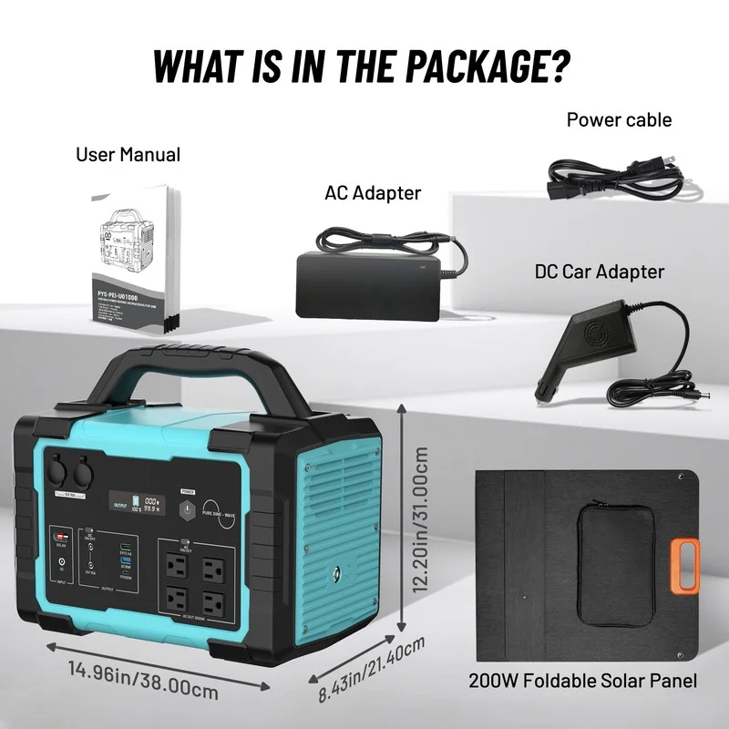 1000W Portable Solar Generator, 1024Wh LiFePO4 Battery Power Station with 100W Solar Panel, USB-C Power Bank for for Camping, Outdoor Travel, RV, and Home Emergency-Blue