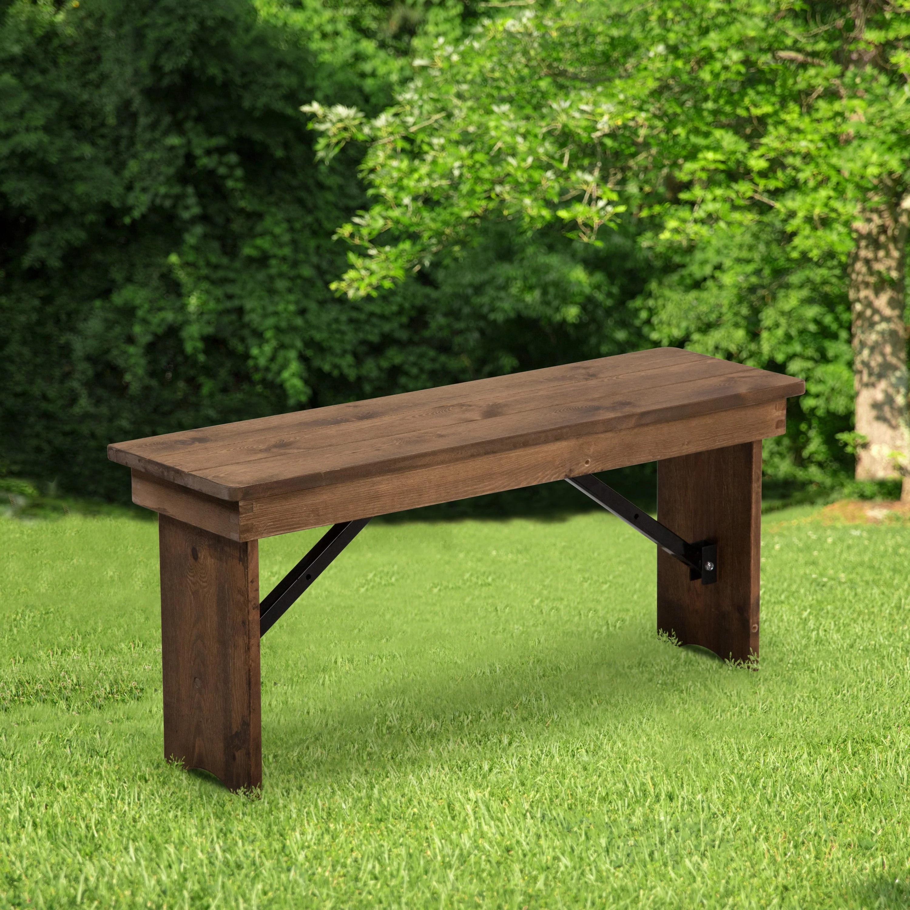 BizChair 40″ x 12″ Antique Rustic Solid Pine Folding Farm Bench
