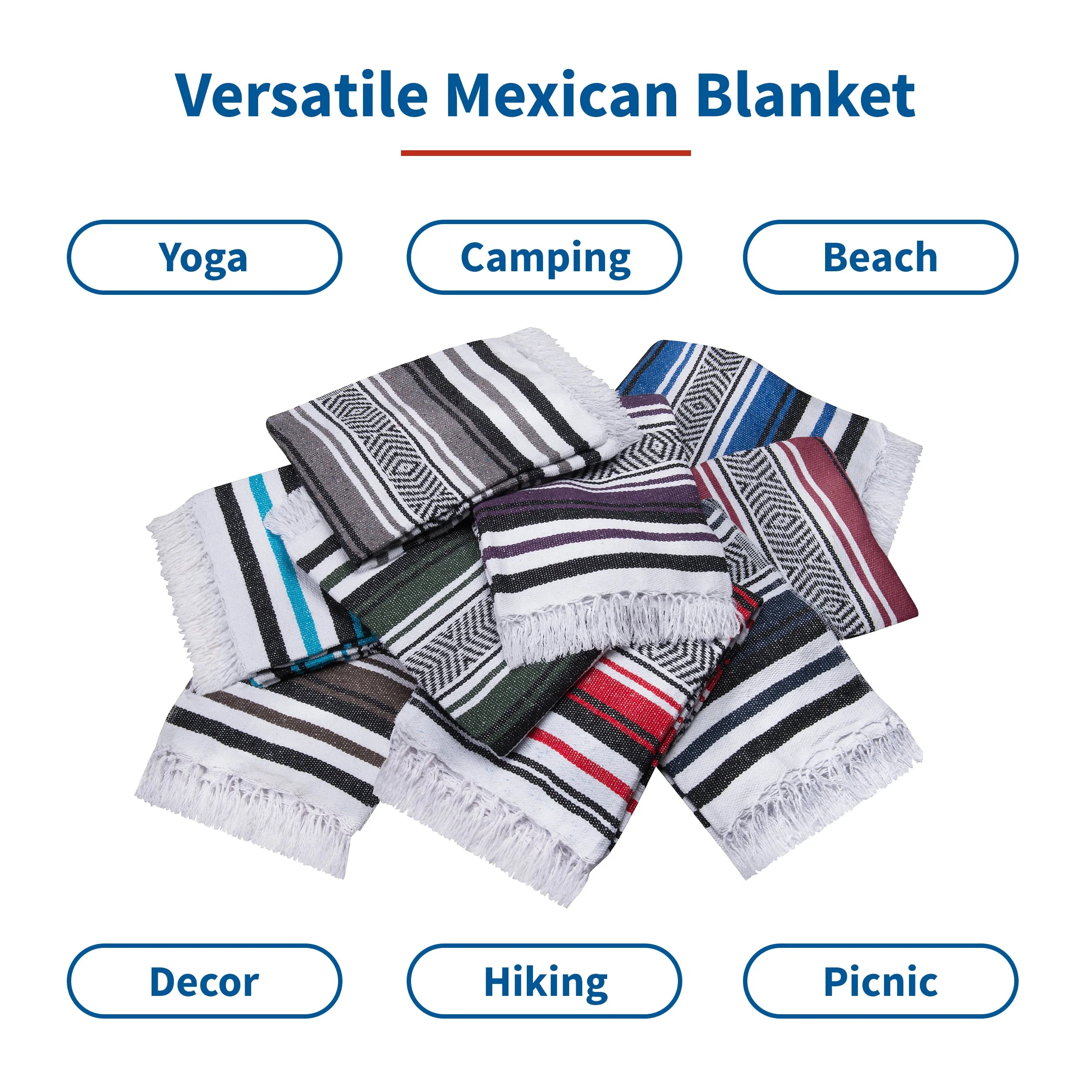 Vera Cruz 10 Pack Yoga Mexican Blankets, 75" x 53" Outdoor Blankets, Purple