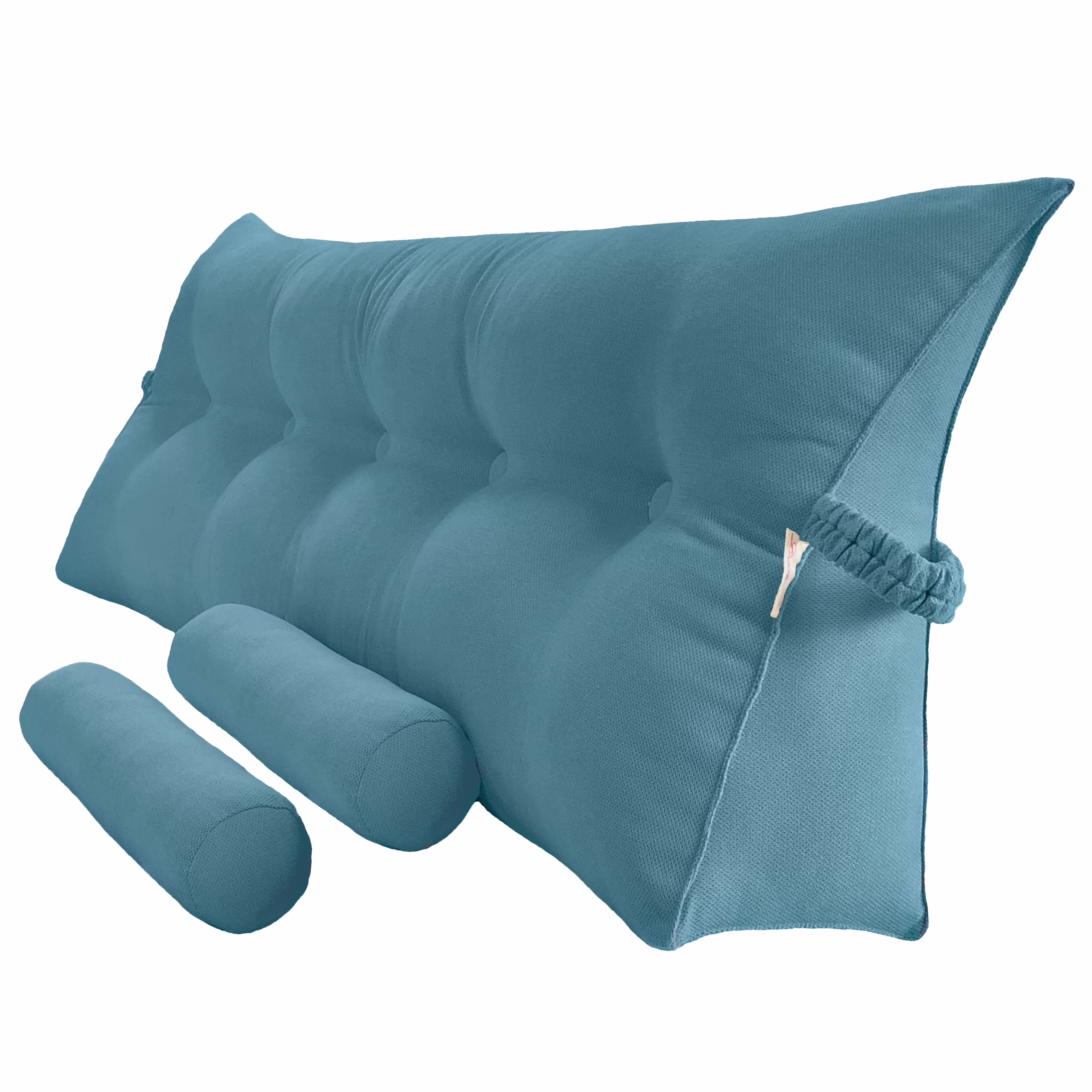 Peachwell Triangular Reading Bed Rest Pillow Large Bolster Cushion Headboard Backrest Wedge Pillow with Two Detachable Roll Pillows for Neck & Lumbar Support (Blue, Queen: 59 x 8 x 20 inches)