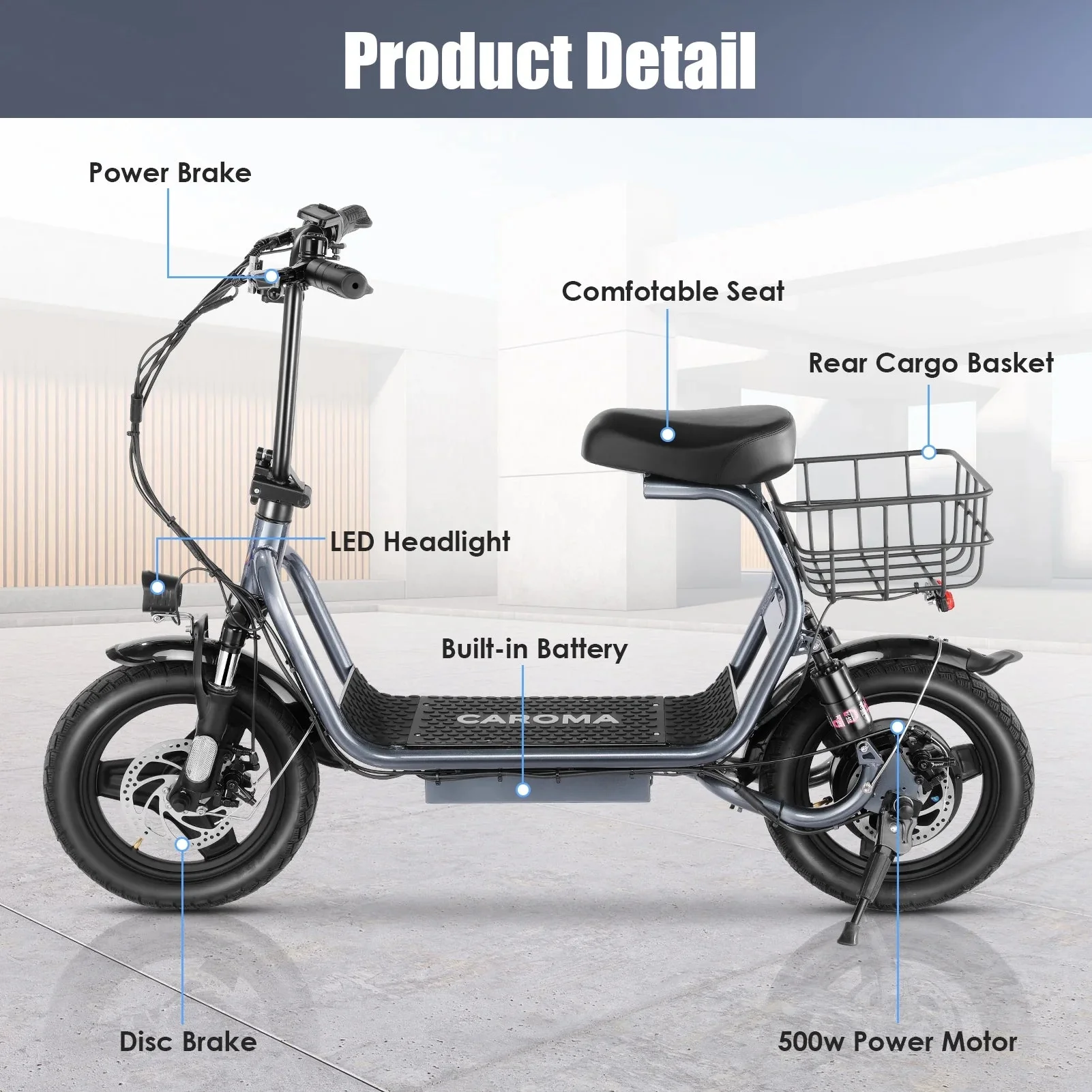 SANOPY Electric Scooter With Seat for Adults, 350W, 15 Miles, 20 Mph, 36V 5.2Ah, 14 inch Tire - Black