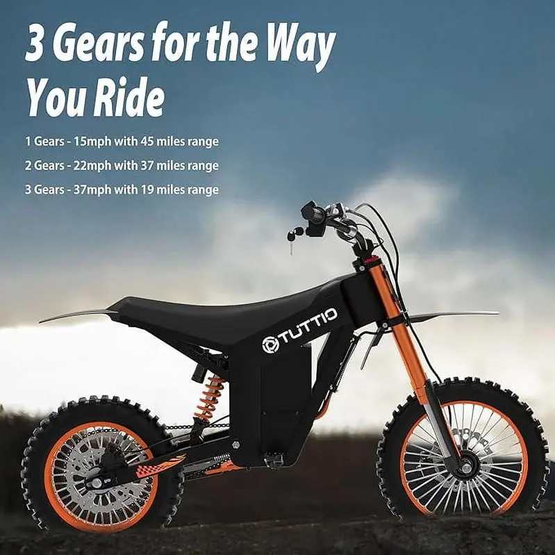 Tuttio Electric Dirt Bike 2000W 48V 21Ah 37 MPH Full Suspension 12 in And 14 in Tires – Soleil01