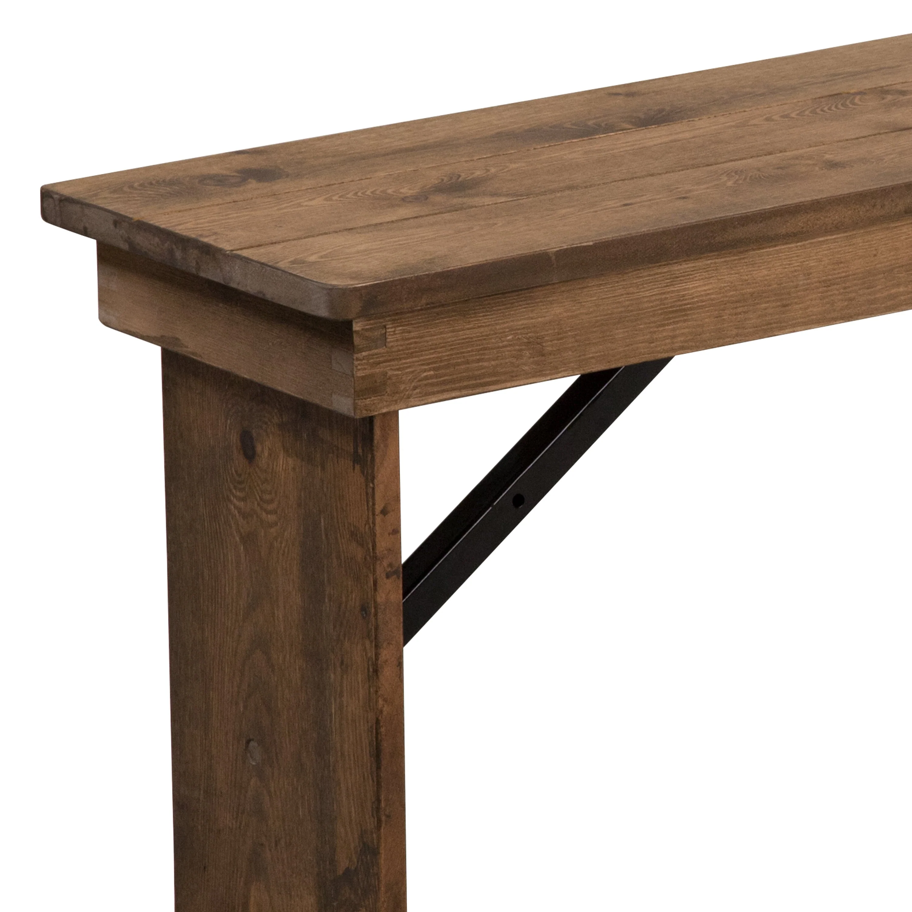 BizChair 40" x 12" Antique Rustic Solid Pine Folding Farm Bench