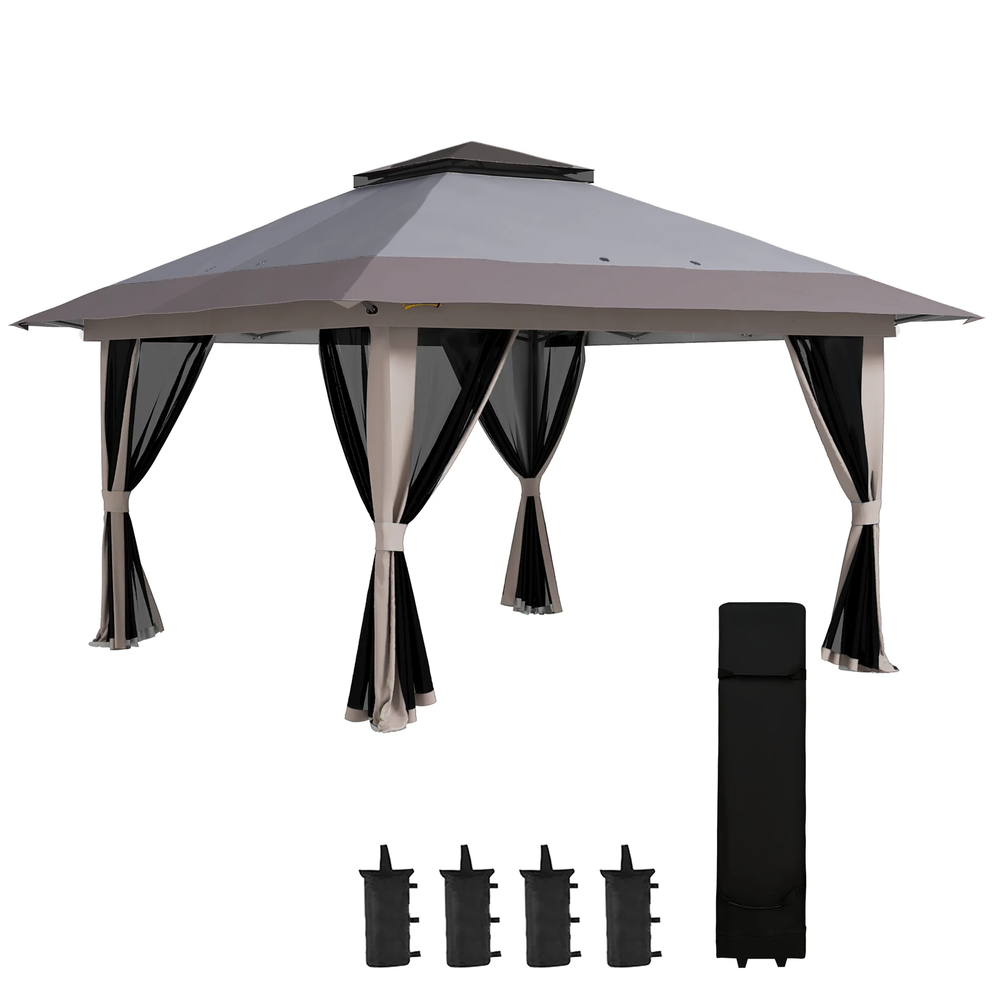 Outsunny 13ft x 13ft Beige Pop Up Outdoor Canopy, UV Resistant