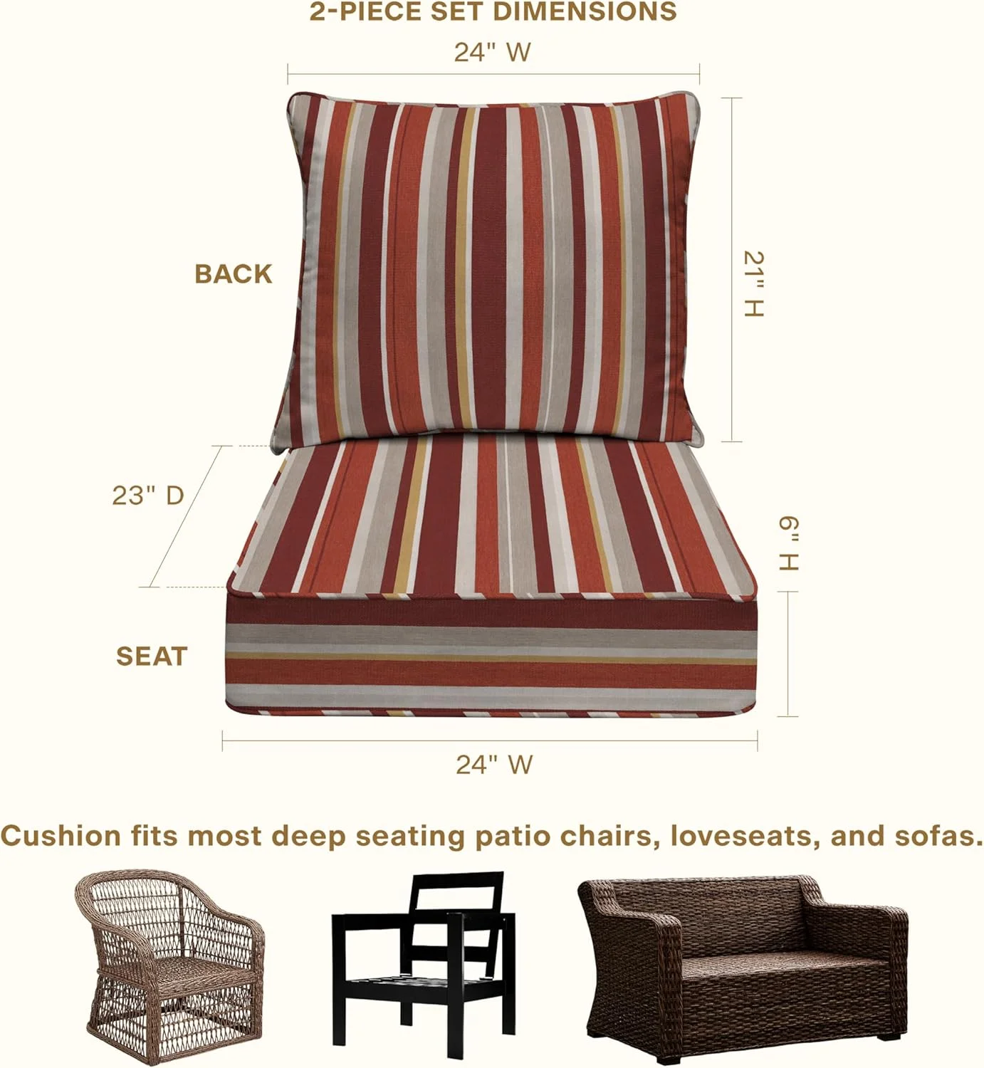 AWFHHT Outdoor Deep Seat, 24" W x 23" D, Zaire Outdoor Chair Cushion
