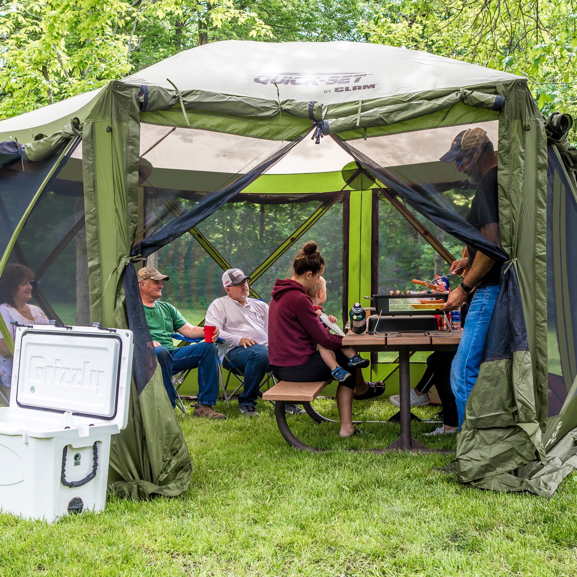 CLAM Quick-Set Pavilion 12.5 x 12.5' Portable Outdoor Canopy Shelter, Green