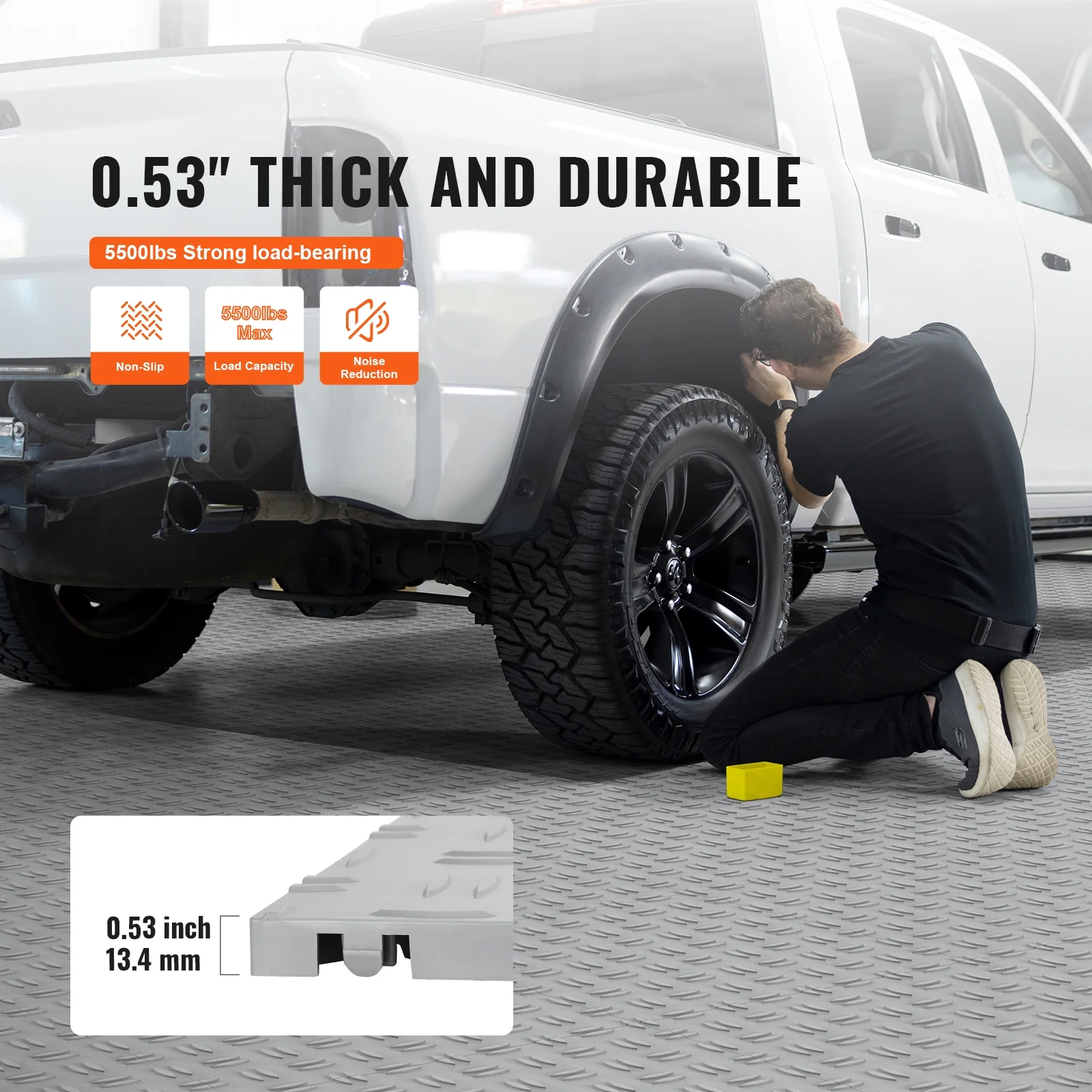 VEVOR Garage Tiles Interlocking, 12 x 12 x 0.53 inch 50 Pack Garage Floor Covering Tiles, Non-Slip Double-Sided Texture Garage Flooring Tiles, for Garages, Basements, Repair Shops, Silver