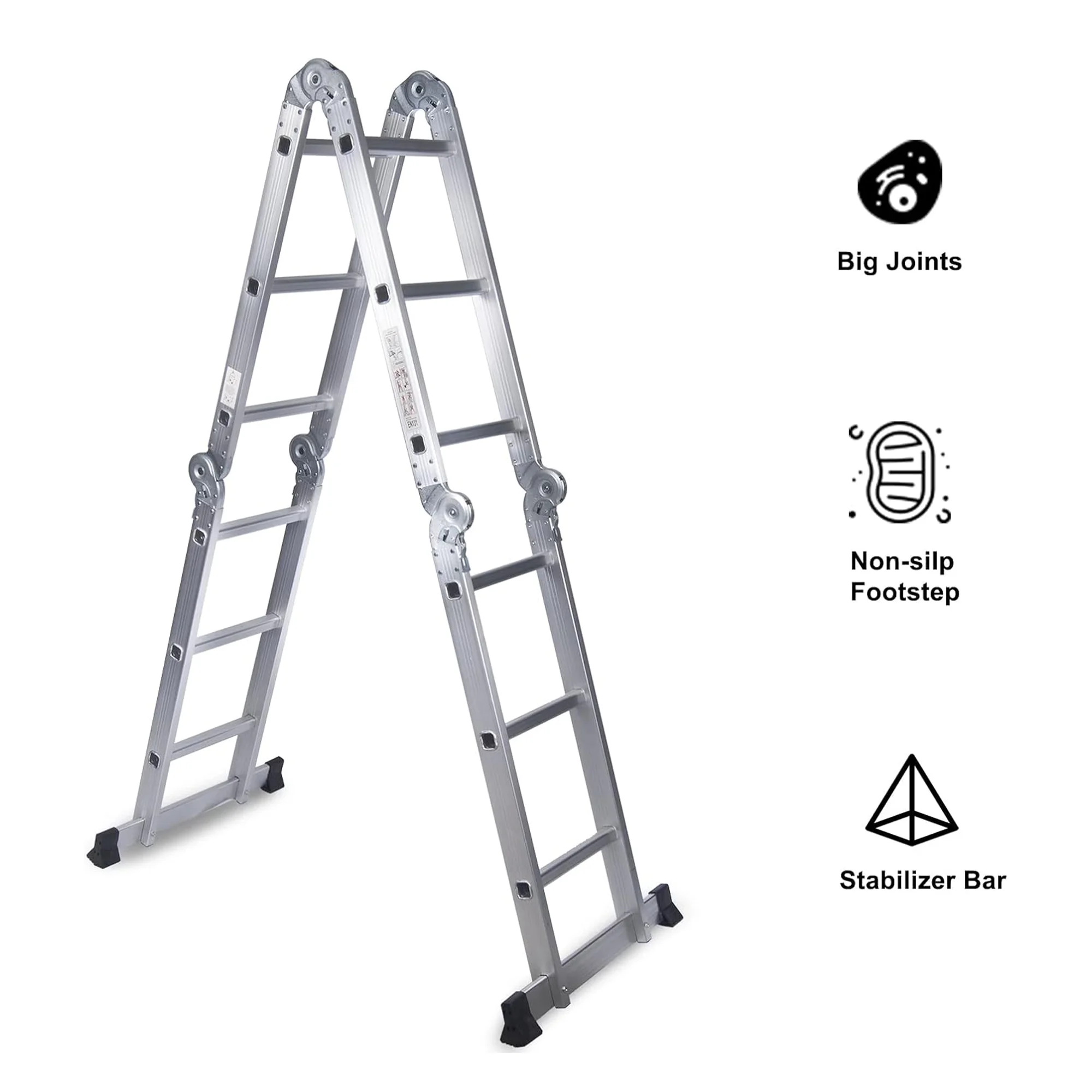 BETISEF 12.5ft 7 in 1 Multi-Purpose Ladder, Folding Aluminium Extension Ladder w/Anti-Slip Feet, EN 131 Standard 330LB Capacity