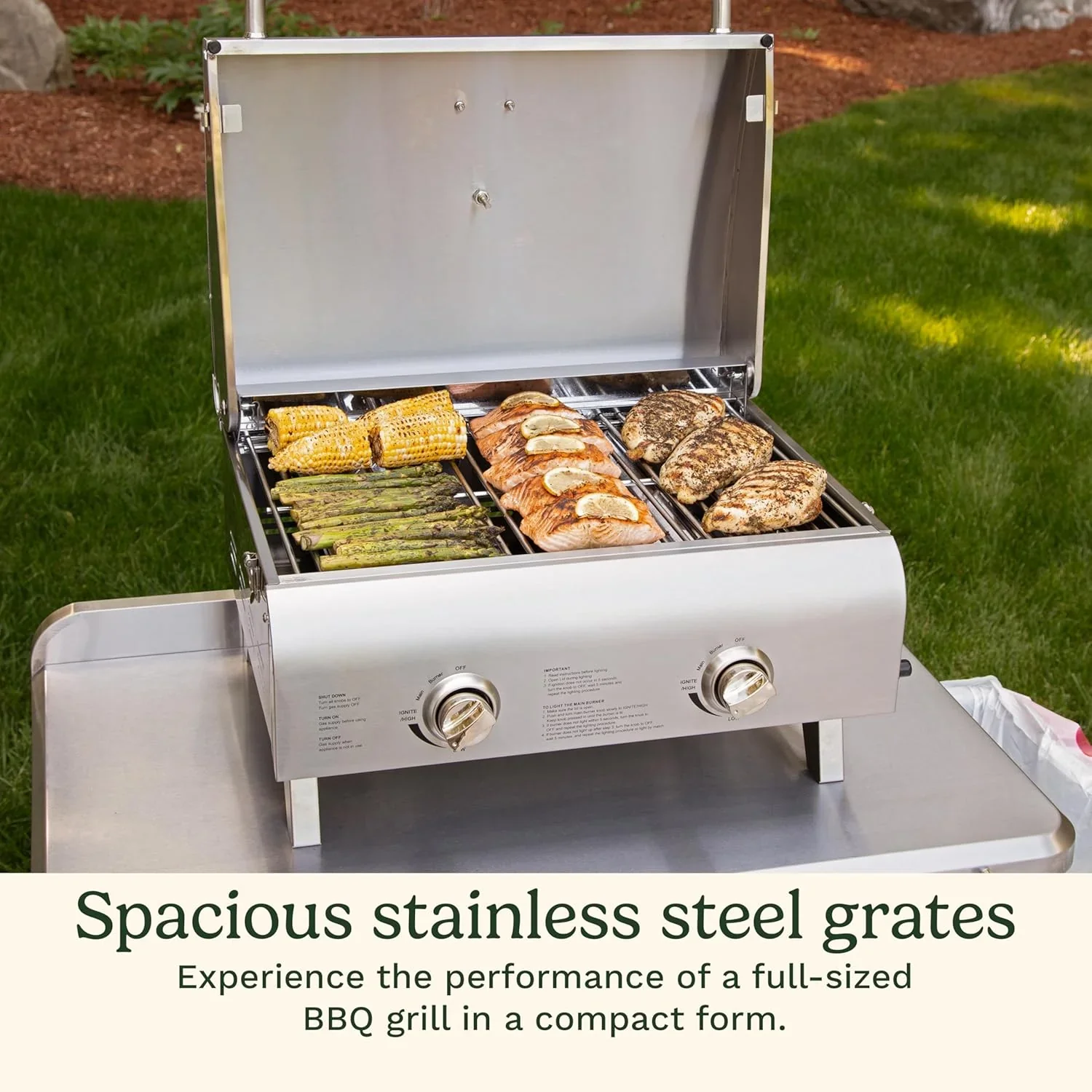 Cuisinart Chef’s Style Tabletop Portable Propane Grill, 20,000 BTU Stainless Steel 2-Burner