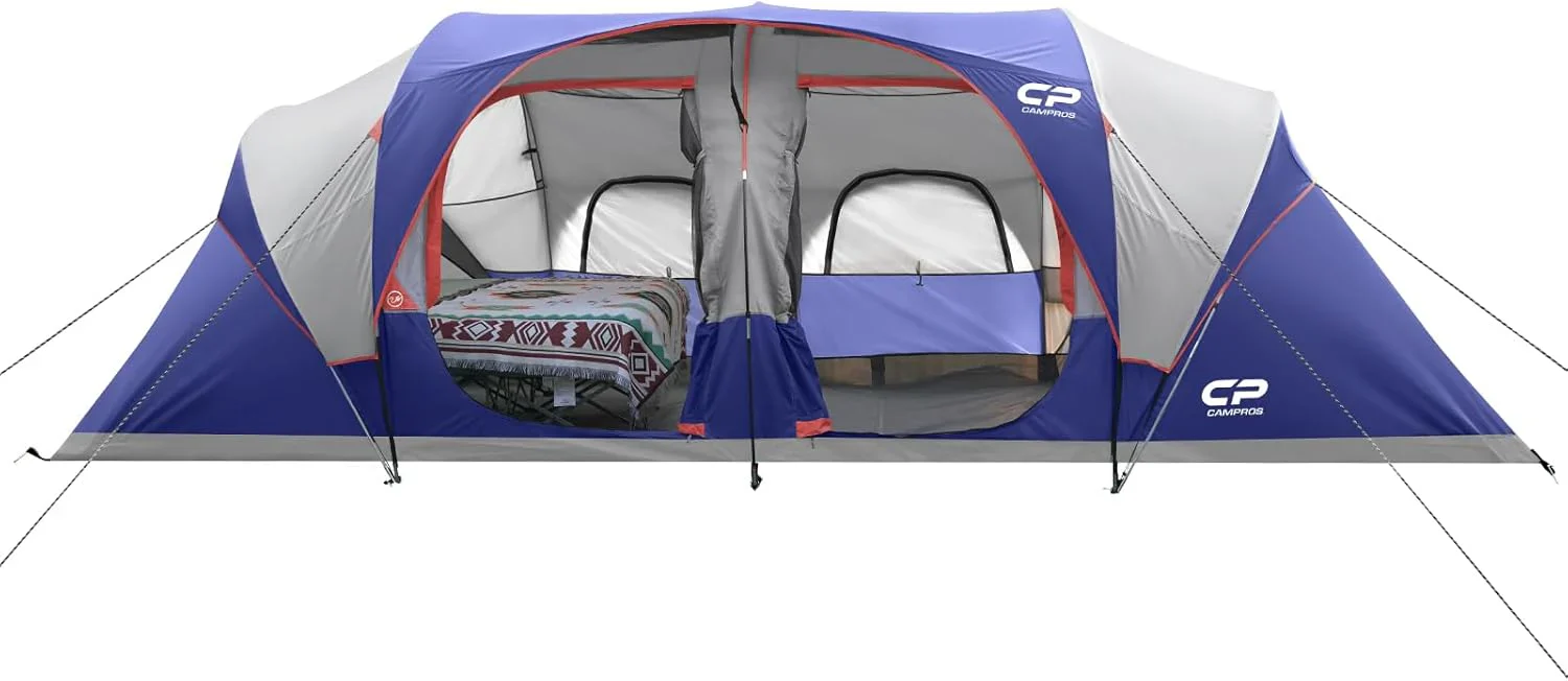 CAMPROS CP Tent 12-Person-Camping-Tents,3 Room Family Tents,Waterproof Windproof Family Tent with Top Rainfly,6 Large Mesh Windows,Double Layer,Easy Set Up, Portable with Carry Bag-20′ x 9′ x 72″(H)
