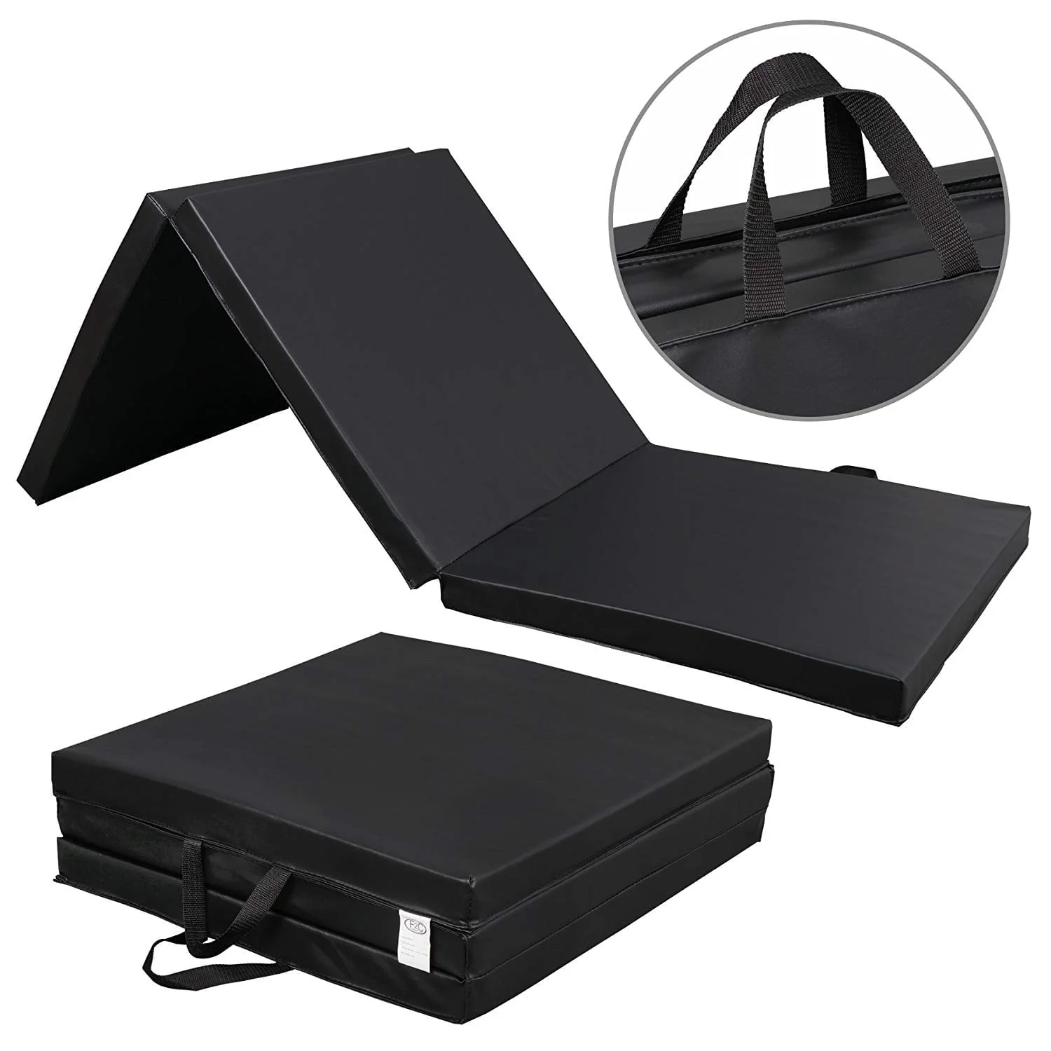 ZENSTYLE Tri-Fold 6' x 2' x 2" Folding Exercise Floor Mat Gymnastics Gym Aerbics Mats for Yoga, Workouts, Tumbling, Martial Arts W/ Carrying Handles, Black