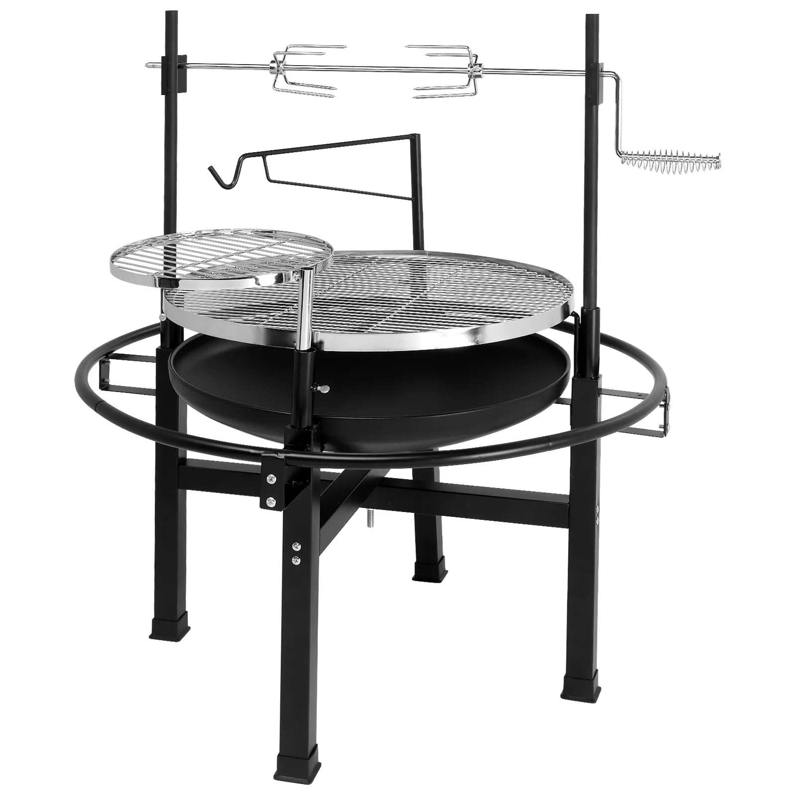 Hassch Round Iron Spray Grill Barbecue Grill Charcoal Grill Outdoor Grill Rotisserie Grill Grilling Grate Portable Outdoor Grill 33"L x 33"W x 43"H, Black
