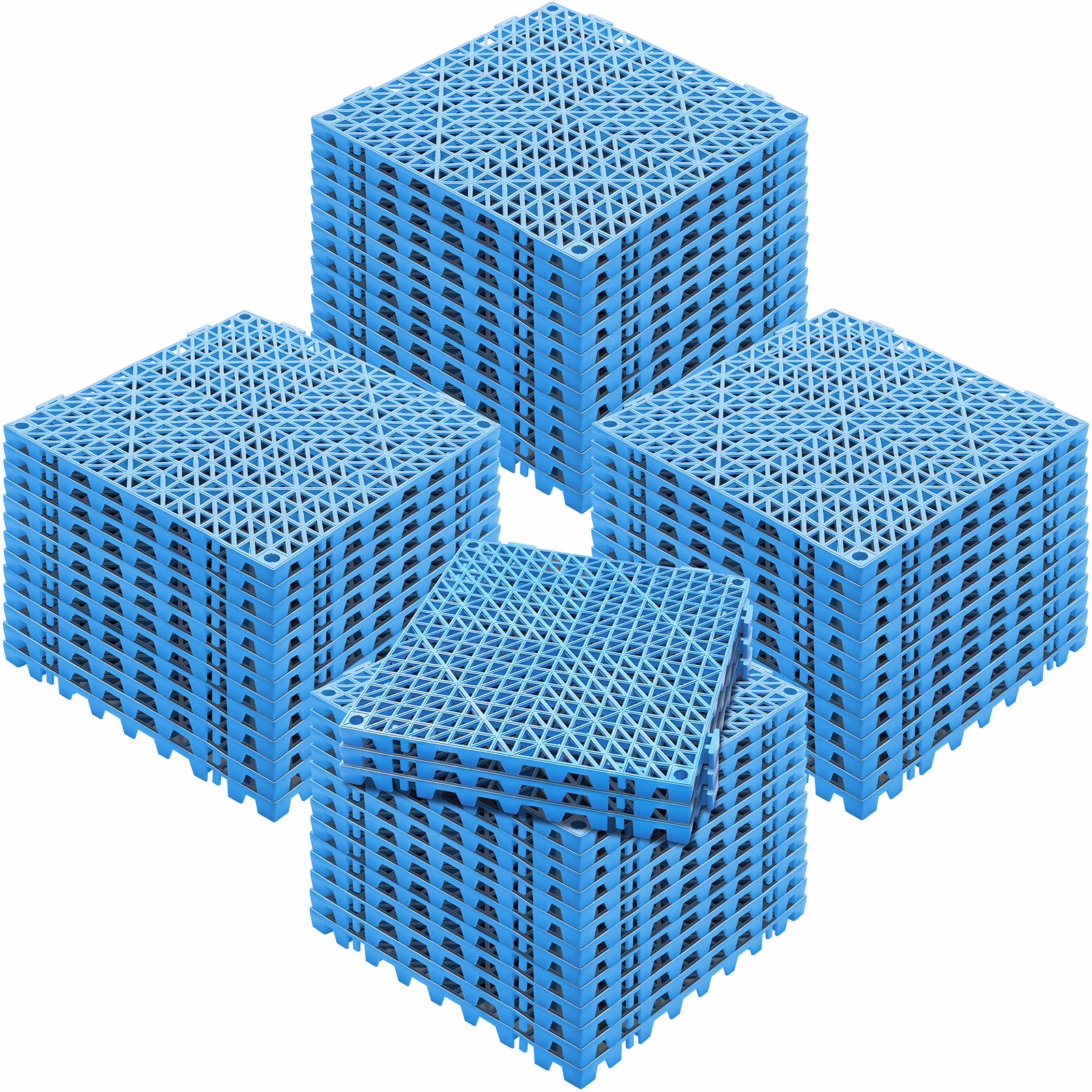 KFFKFF 55 PCS Interlocking Drainage Floor Mat 12″ x 12″ x 0.6″ Modular Interlocking Cushion PVC Non-Slip Drainage Tiles Mats for Pool, Bathroom, Shower, Deck, Patio (Blue)