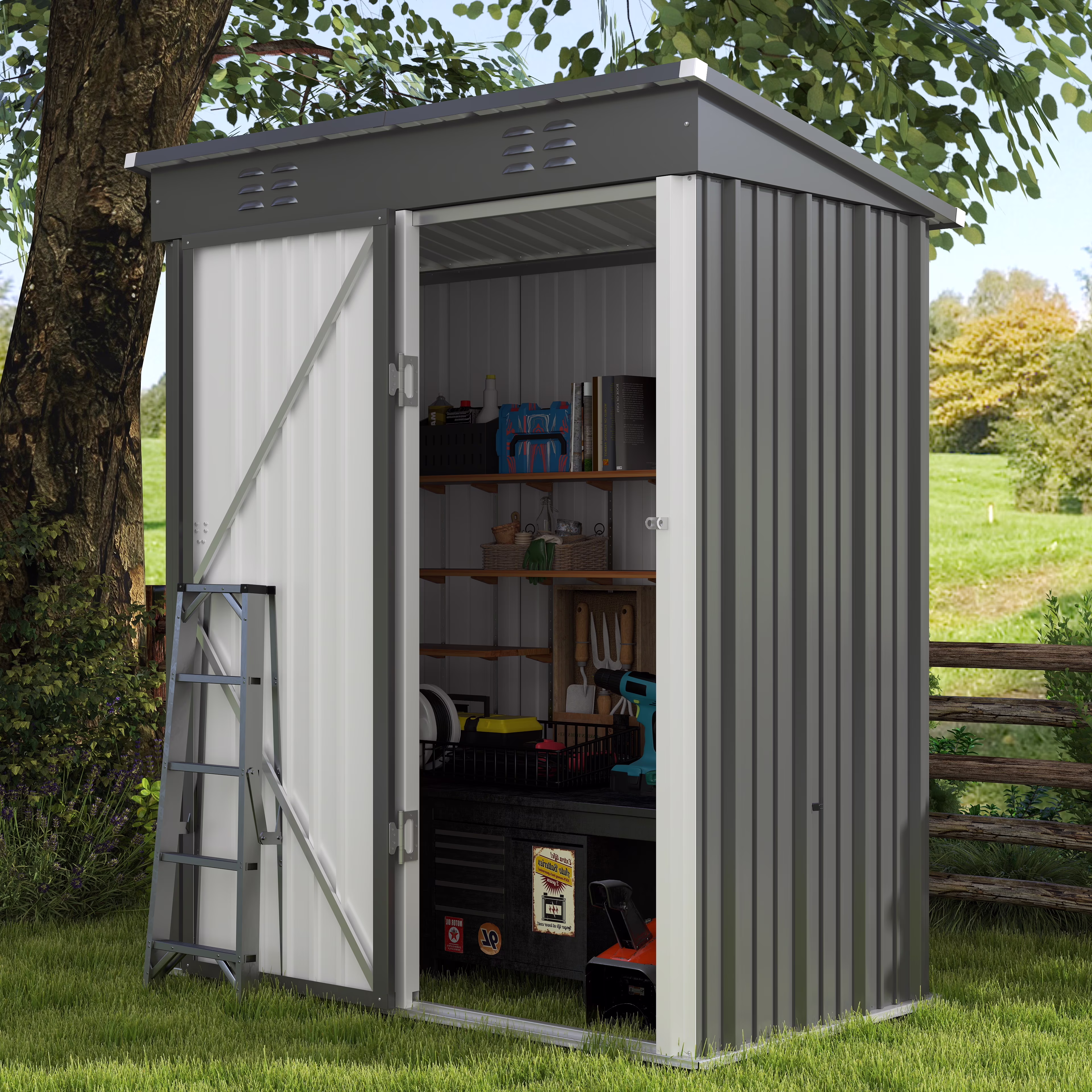 Asofer 5′ x 3′ Shed and Outdoor Storage Clearance, Outdoor Cabinets with Lockable Door, Grey