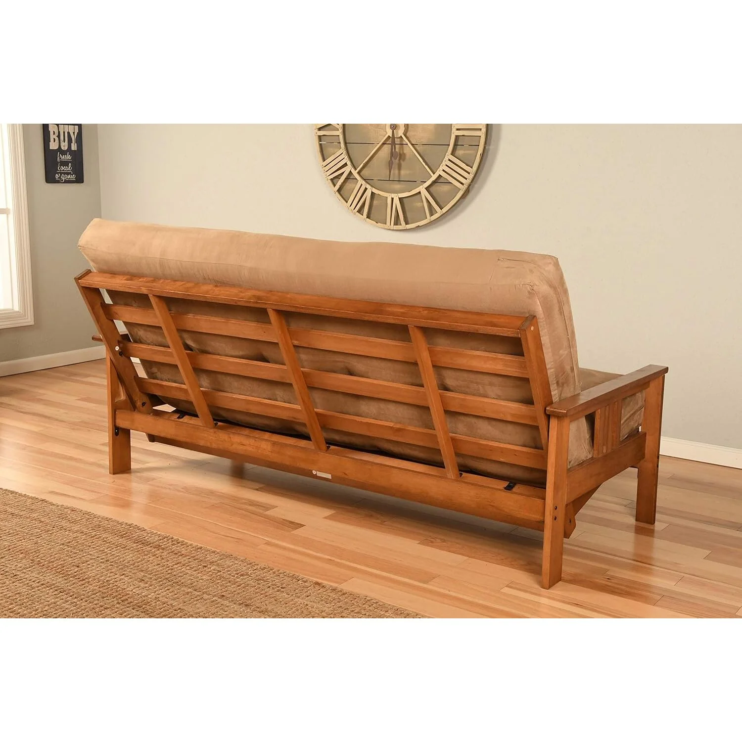 Homestock African Artifacts Full Size Futon Frame Set with Mattress, Easily Converts to Bed, Versatile Design Futon Frame for All Spaces, 33"H x 79"L x 37"D-Color:Linen Charcoal,Size:Barbados