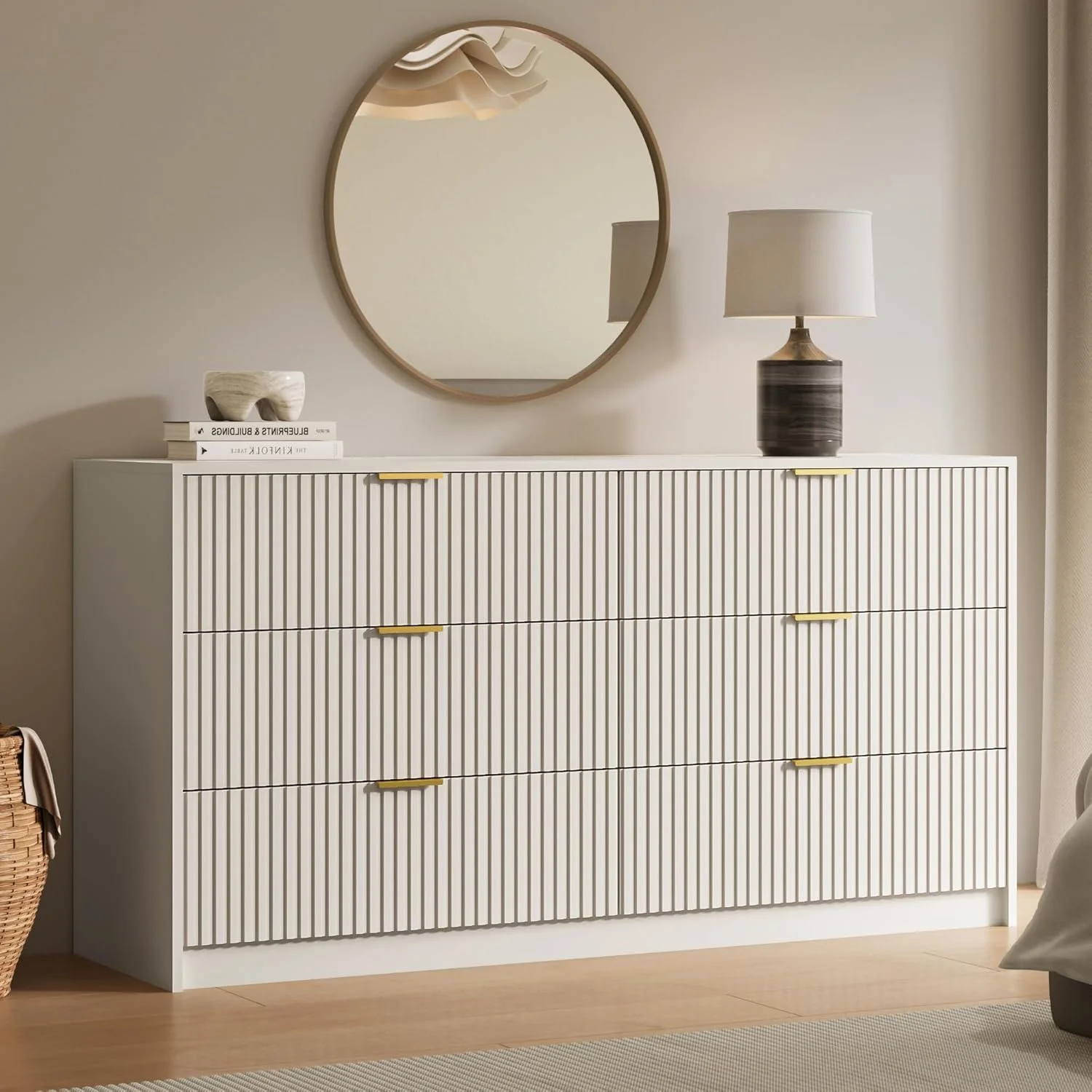 Furniway Black Dresser for Bedroom, 8 Drawer Double Dresser, Modern Chest of Drawers for Bedroom, Living Room, Entryway and Closet, 55" L x 15.7" D x 37.4" H