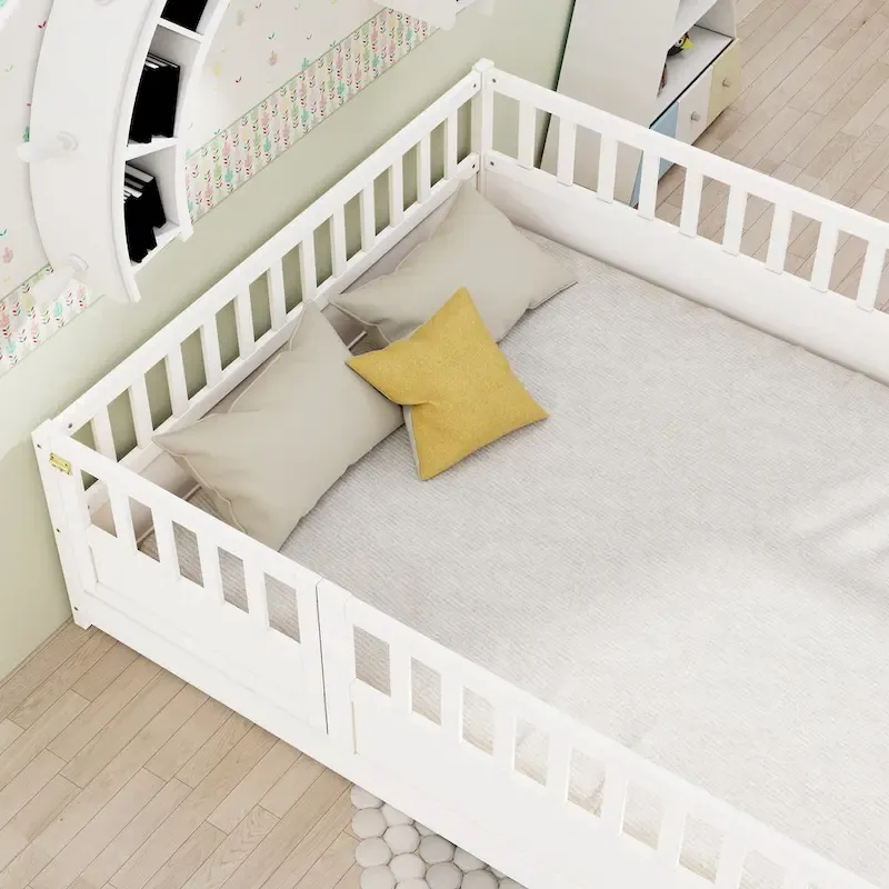 Montessori wooden children's floor bed with Support slat