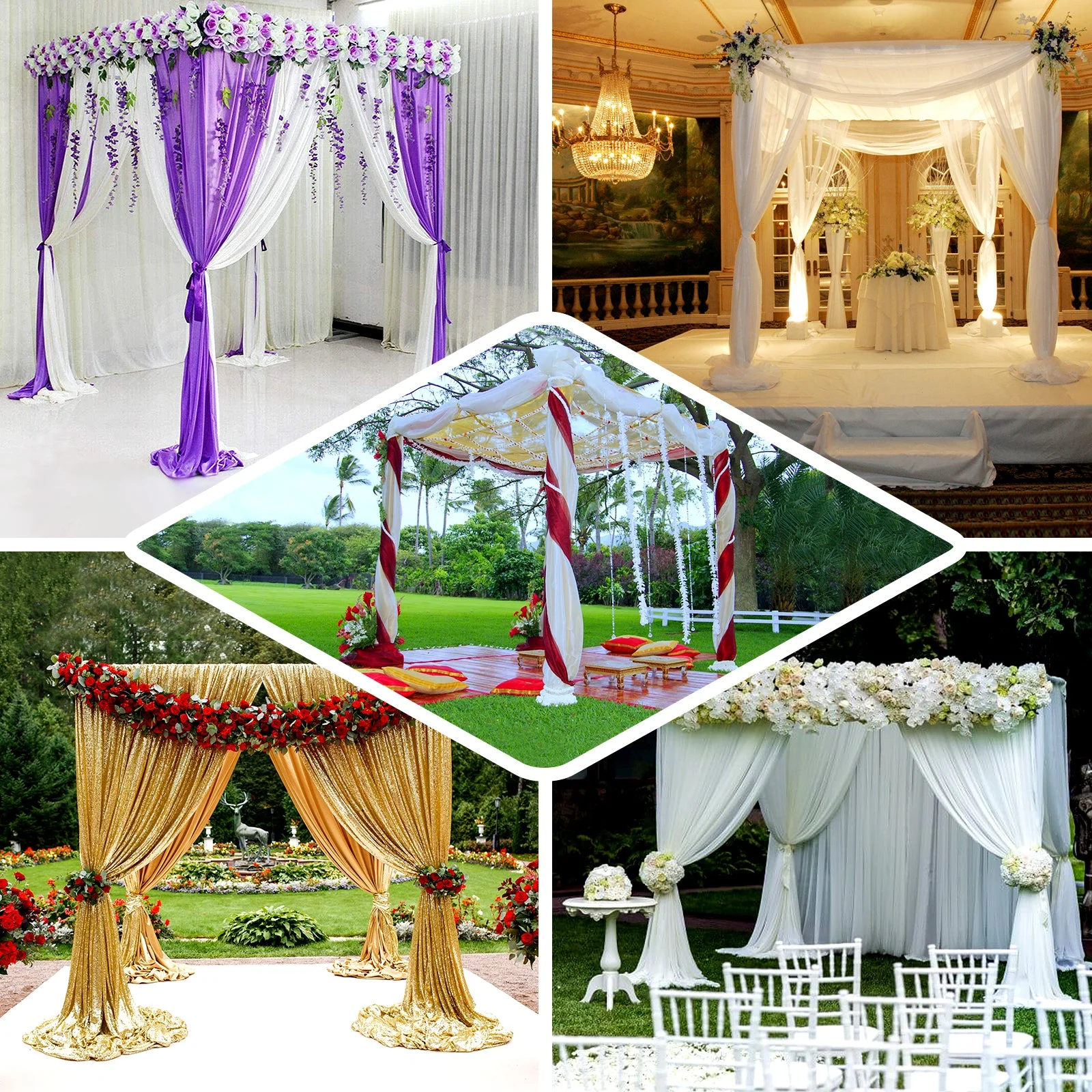 Efavormart 10ft | 4 Post Gold Metal DIY Photography Backdrop Stand, Wedding Arch Canopy Tent