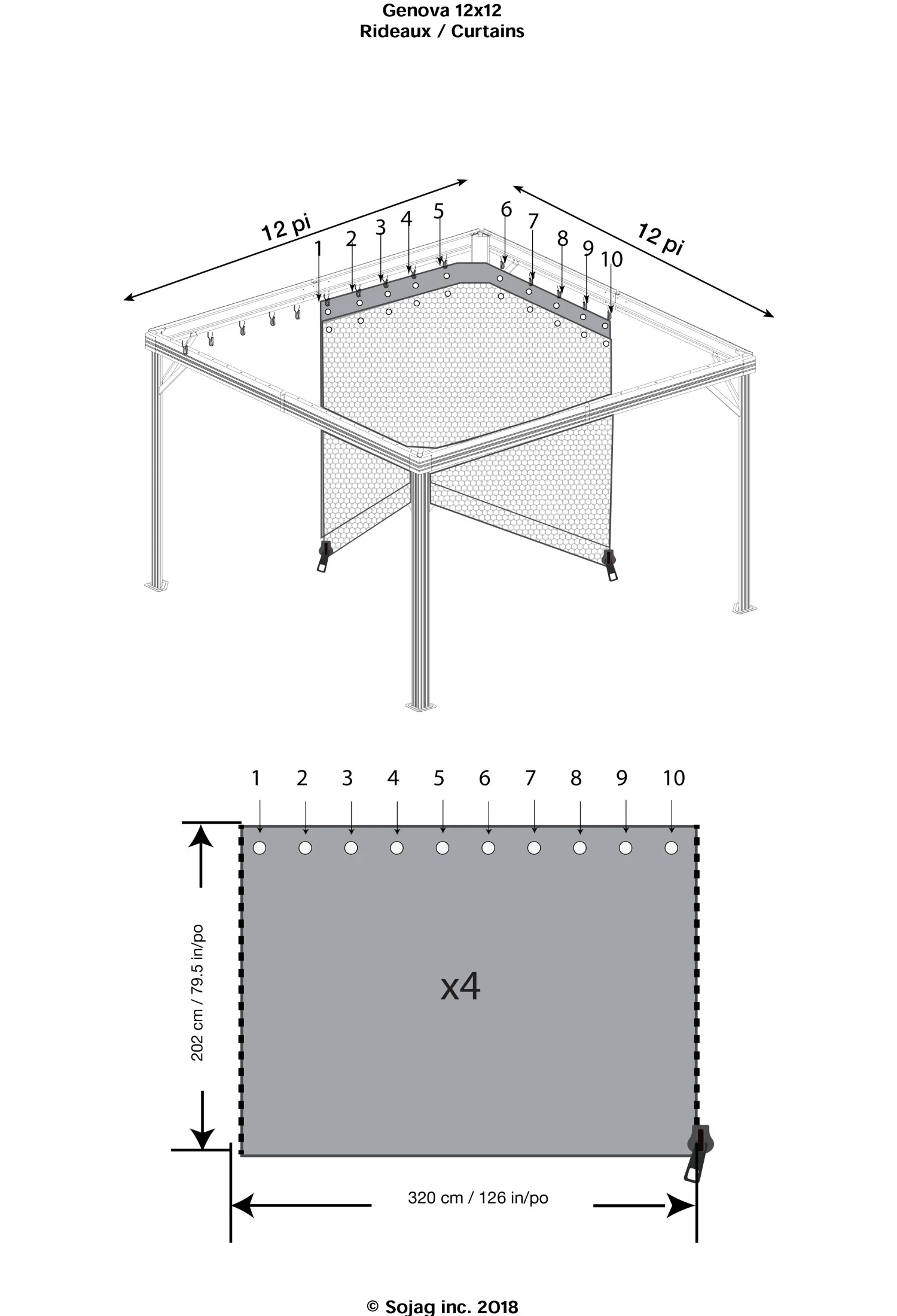 Sojag12' x 12' Brown Outdoor Canopy Sidewalls, Includes Hooks (1 Pack)