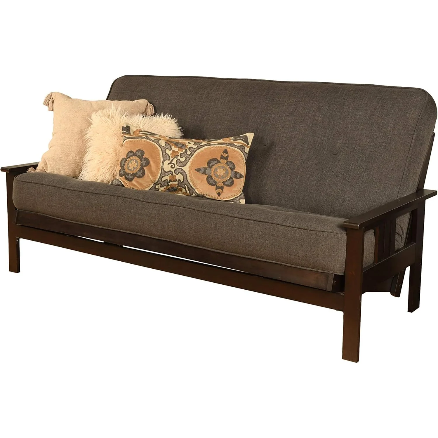 Homestock African Artifacts Full Size Futon Frame Set with Mattress, Easily Converts to Bed, Versatile Design Futon Frame for All Spaces, 33"H x 79"L x 37"D-Color:Linen Charcoal,Size:Barbados