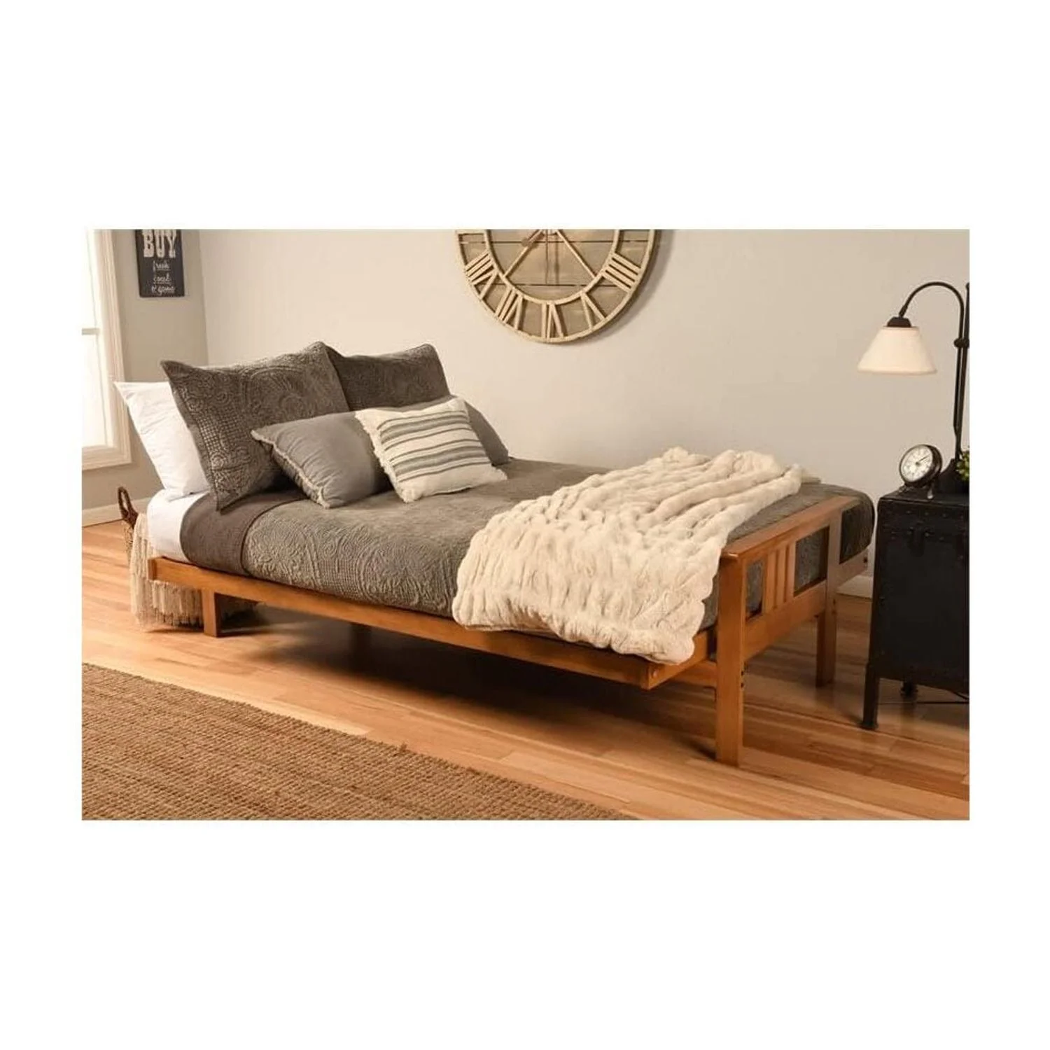 Homestock African Artifacts Full Size Futon Frame Set with Mattress, Easily Converts to Bed, Versatile Design Futon Frame for All Spaces, 33"H x 79"L x 37"D-Color:Linen Charcoal,Size:Barbados