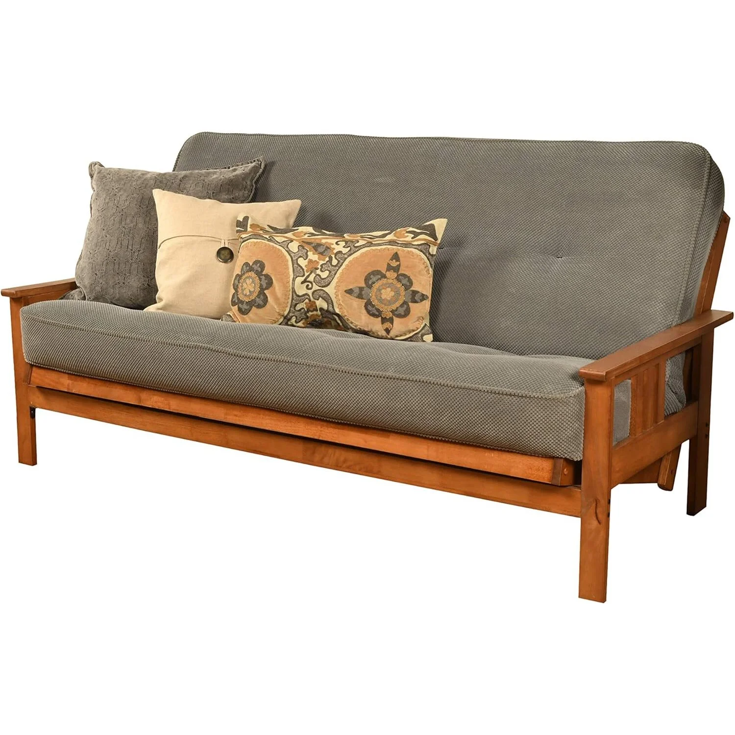 Homestock African Artifacts Full Size Futon Frame Set with Mattress, Easily Converts to Bed, Versatile Design Futon Frame for All Spaces, 33"H x 79"L x 37"D-Color:Linen Charcoal,Size:Barbados