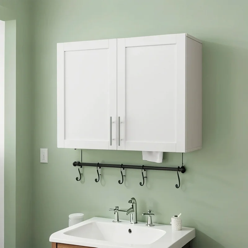 EBQOSK Wall Mounted Bathroom Cabinet, 31.5"D x 11.81"W x 37.8"H Vanity Mirror Cabinet with Facial Tissues Slot and Multifunctional Storage Area, Storage Cabinets for Laundry Bathroom White Style 2